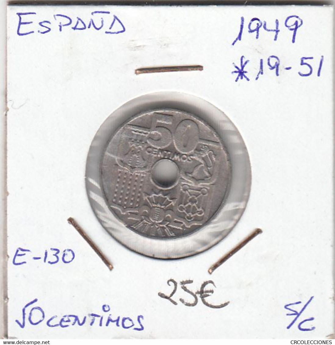 E0130 MONEDA ESPAÑA 50 CENTIMOS 1949 ESTRELLAS 19-51 SIN CIRCULAR 25 - Otros & Sin Clasificación