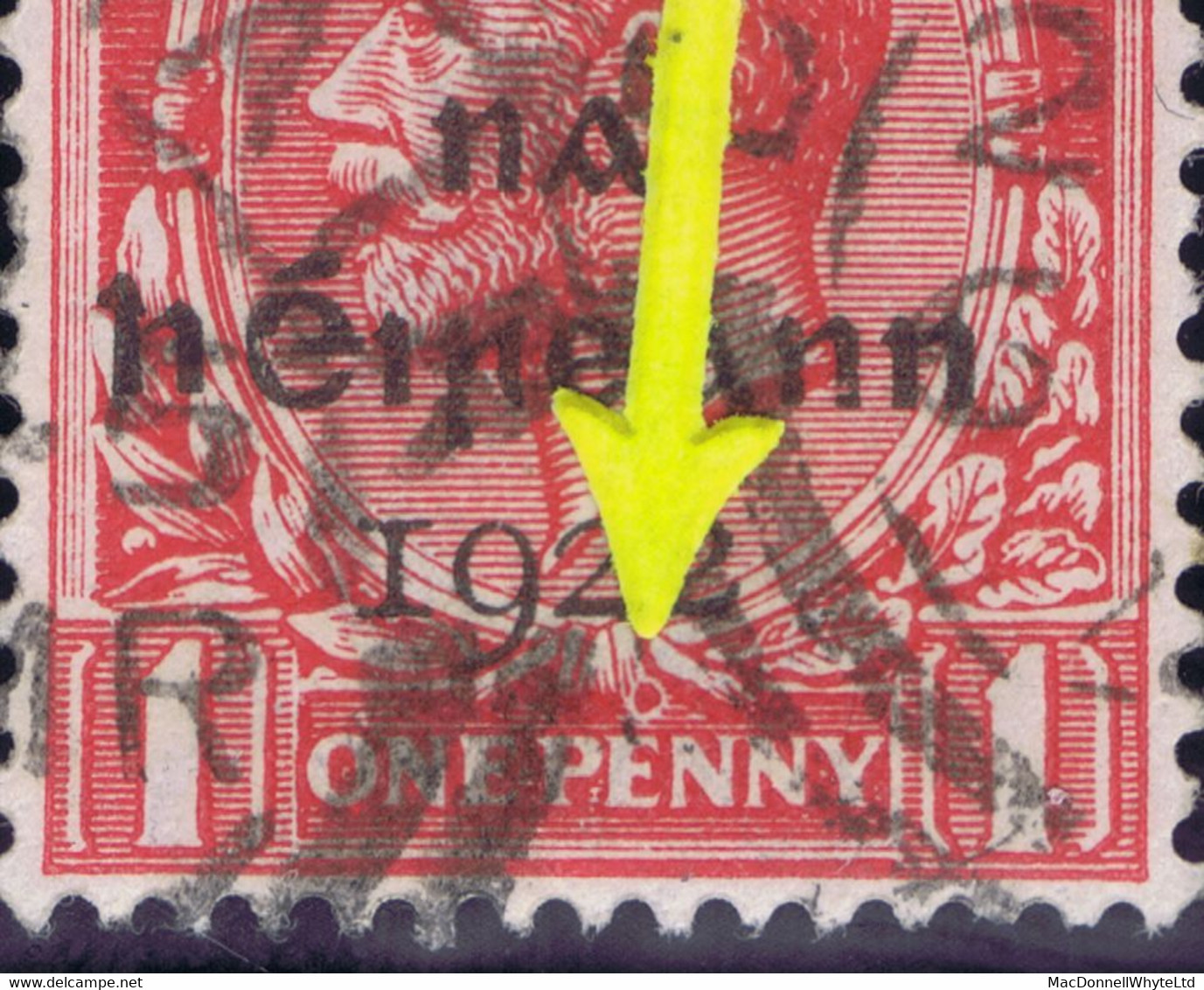 Ireland 1922 Dollard Rialtas Black Overprint On 1d, Variety "Bullet Hole Over E Of PENNY" Used Dromahair Cds - Gebruikt