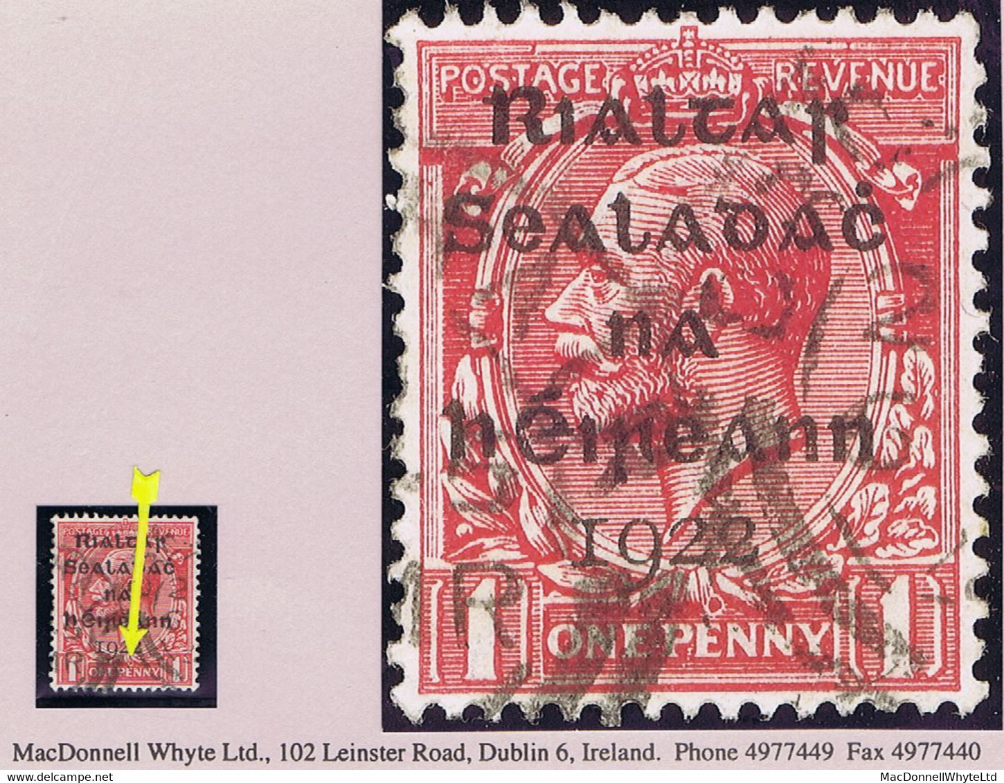 Ireland 1922 Dollard Rialtas Black Overprint On 1d, Variety "Bullet Hole Over E Of PENNY" Used Dromahair Cds - Used Stamps