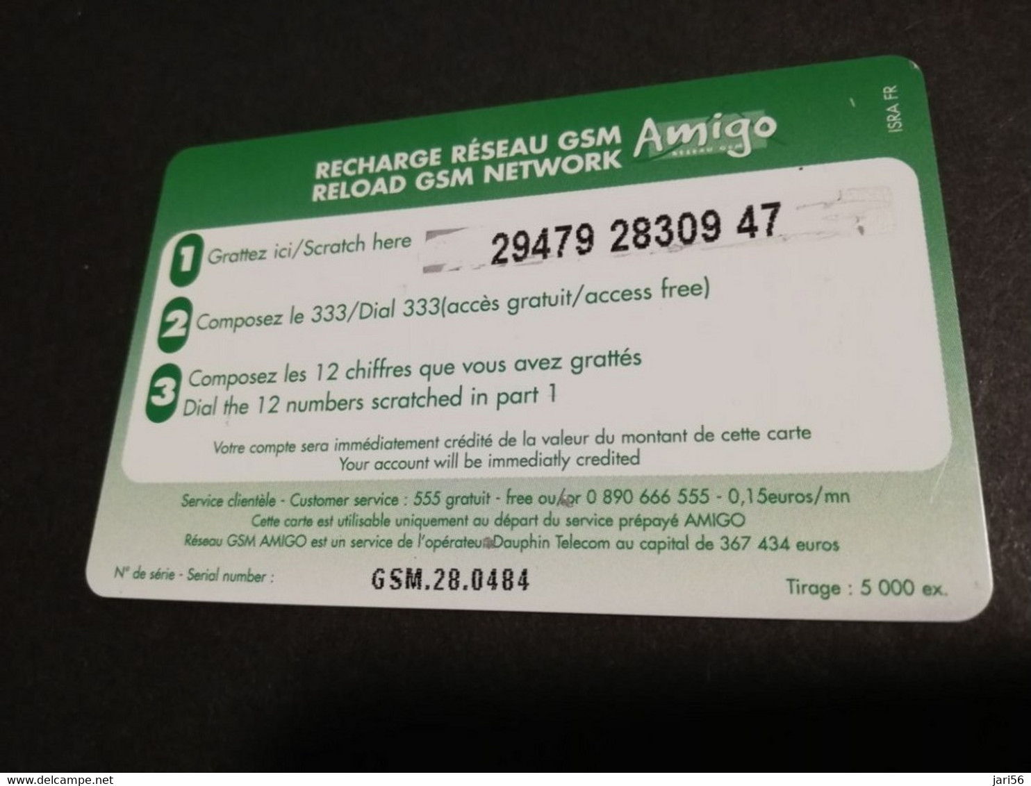 Caribbean Phonecard St Martin / GSM/  French Caribbean  5 EURO OFFERT / AMIGO No 28  ** 6853 ** - Antillen (Frans)