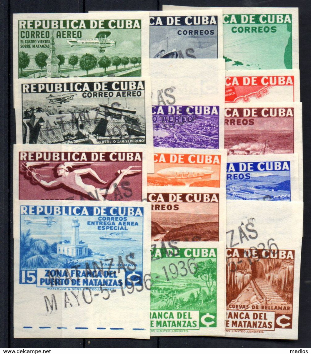 39576 CUBA 1936 Zona Franca Matanzas. 14 Values Hand Ovpt. "MATANZAS/May 5 1936" ??muestra - Non Dentelés, épreuves & Variétés