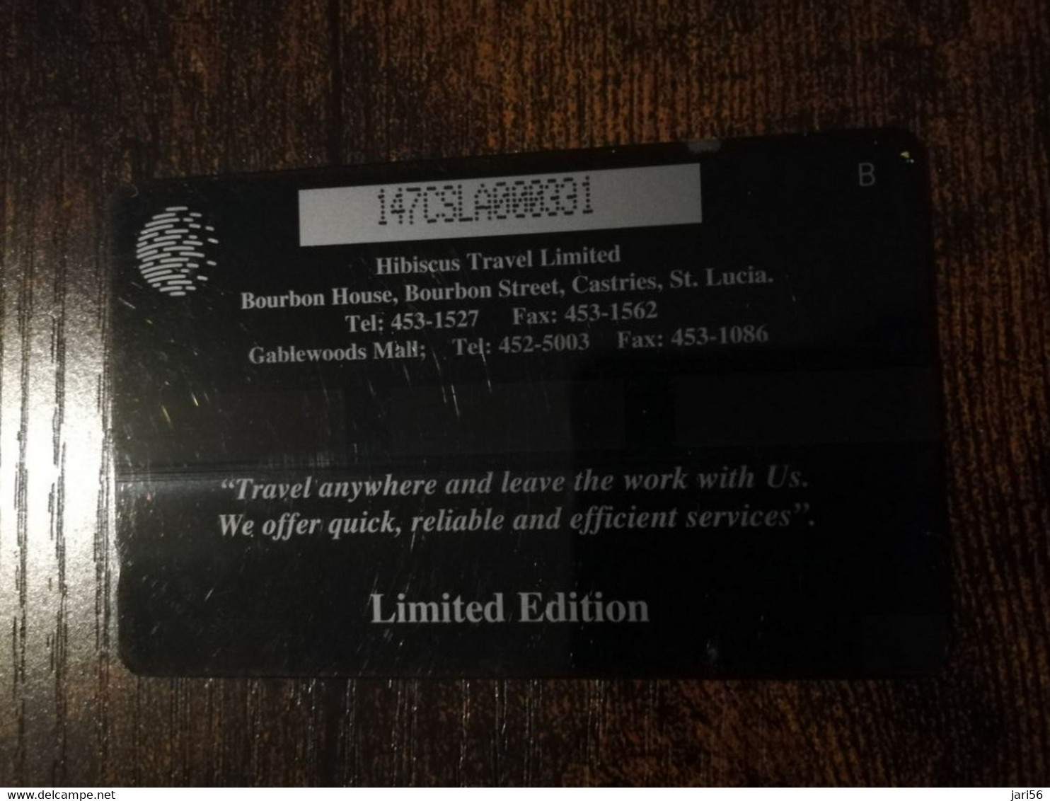 ST LUCIA    $ 20,-    CABLE & WIRELESS  STL-14AF  147CSLA  HIBISCUS TRAVEL LTD 1997       Fine Used Card ** 6876** - Saint Lucia