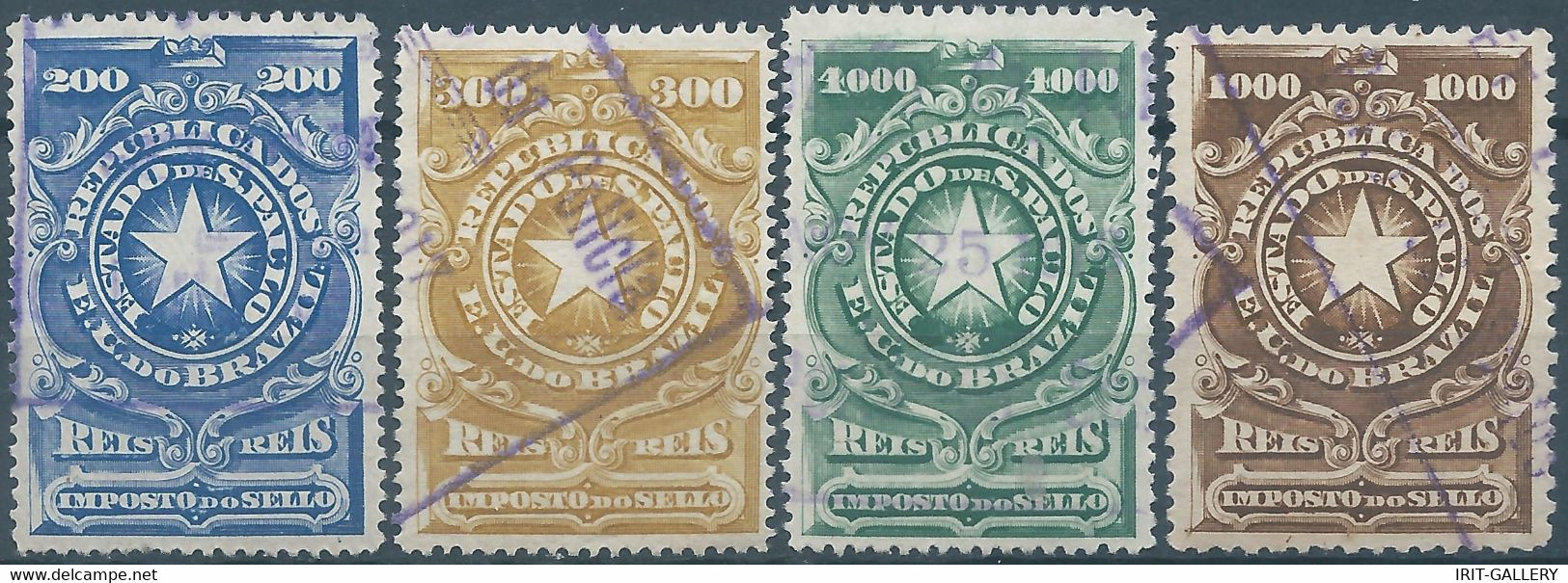 Brasil - Brasile - Brazil,Revenue Stamp Tax Fiscal,STAMP DUTY,200R - 300R - 1000R - 4000R,Used - Dienstmarken