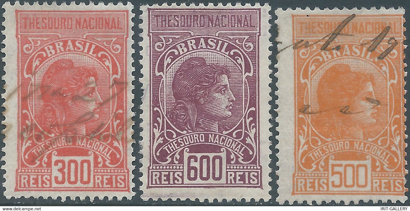 Brasil - Brasile - Brazil,Revenue Stamp Tax Fiscal,National Treasure,300R - 500R - 600R,Used - Officials