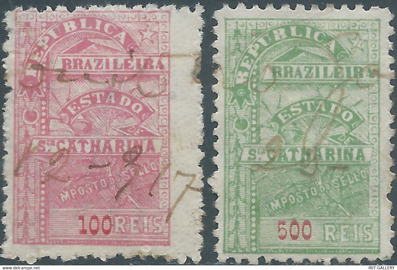 Brasil - Brasile - Brazil,Revenue Stamp Tax Fiscal,STAMP DUTY,S.ta CATHERINA,100R & 500R Used - Oficiales