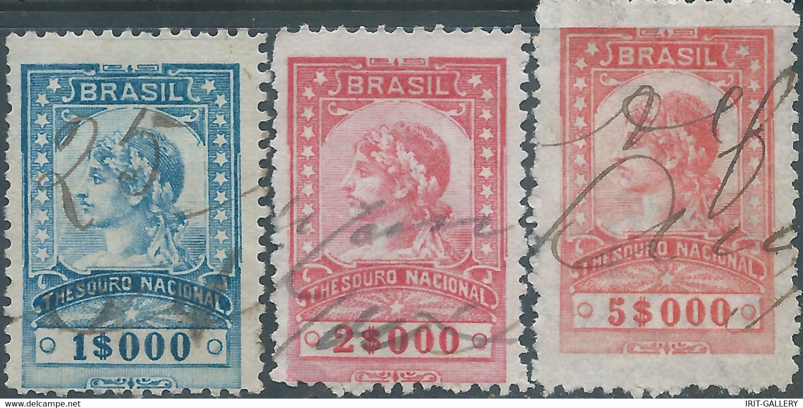 Brasil - Brasile - Brazil,Revenue Stamp Tax Fiscal,National Treasure,1$000 - 2$000 -5$000,Used - Service