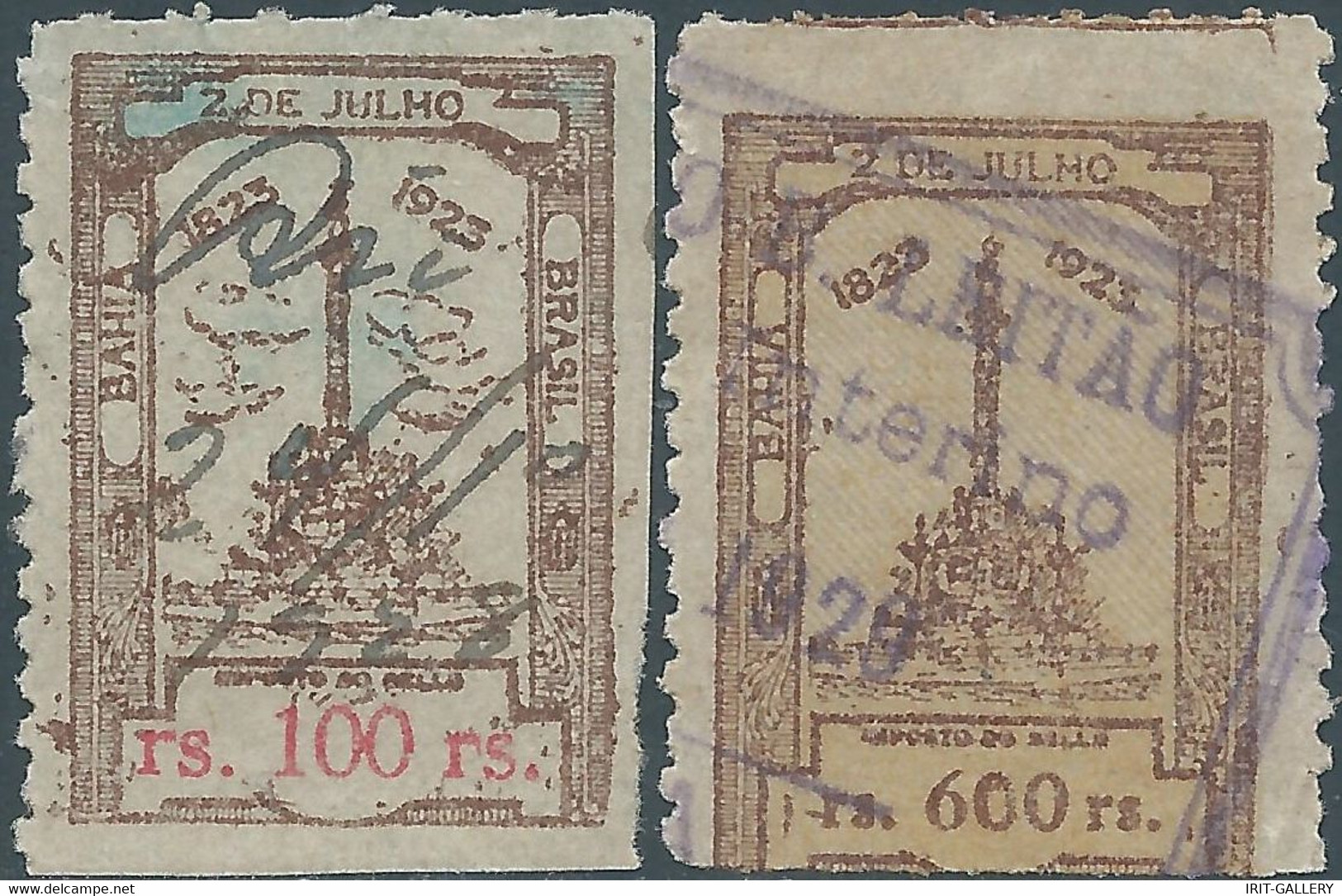 Brasil - Brasile - Brazil,1923 BAHIA  Revenue Stamp Tax Fiscal,STAMP DUTY100Rs & 600Rs ,Used - Service