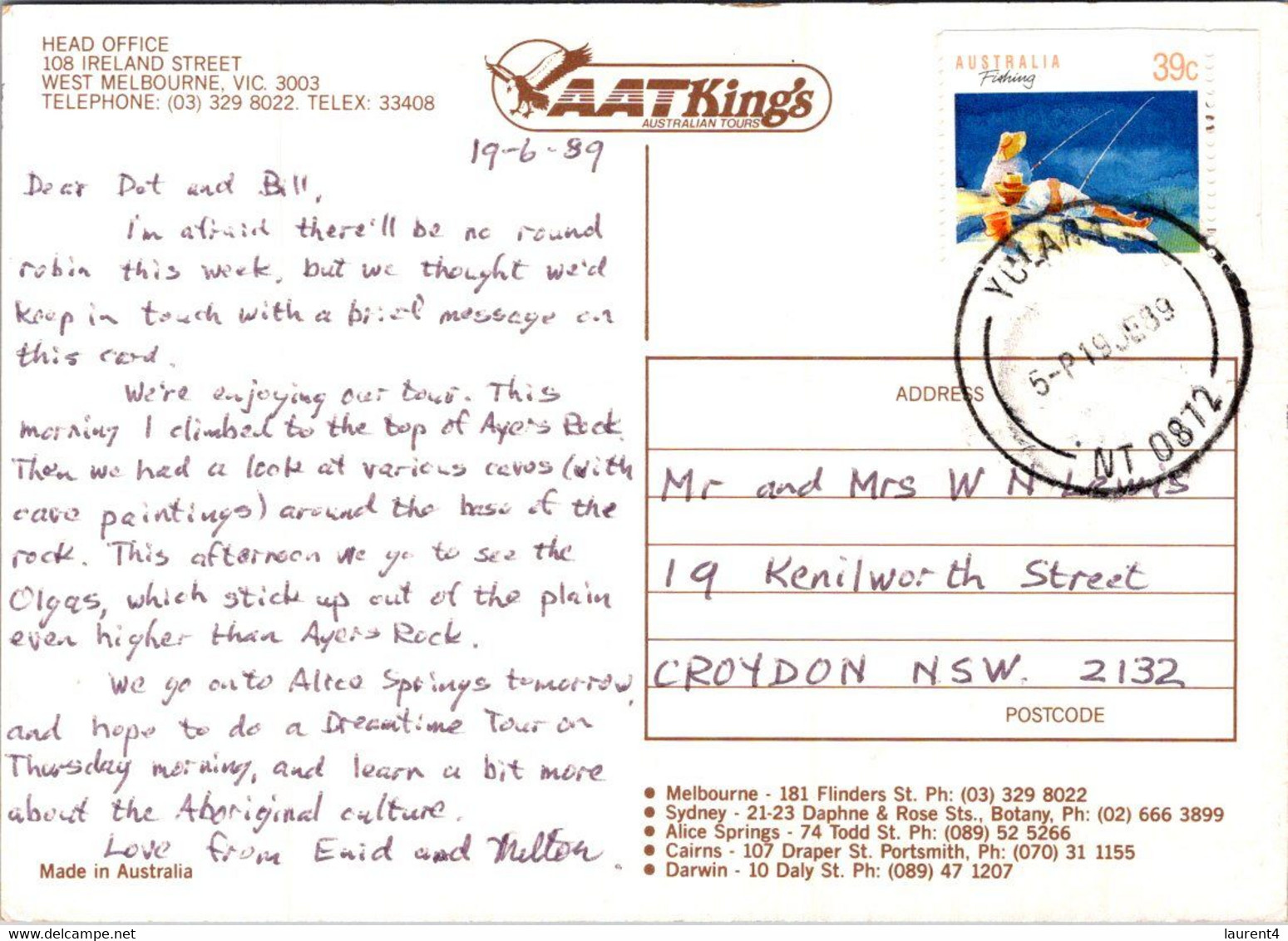 (2 F 1) Australia - NT - Ayers Rock Aka Uluru (posted With Fishing Stamp) AAT King - Uluru & The Olgas