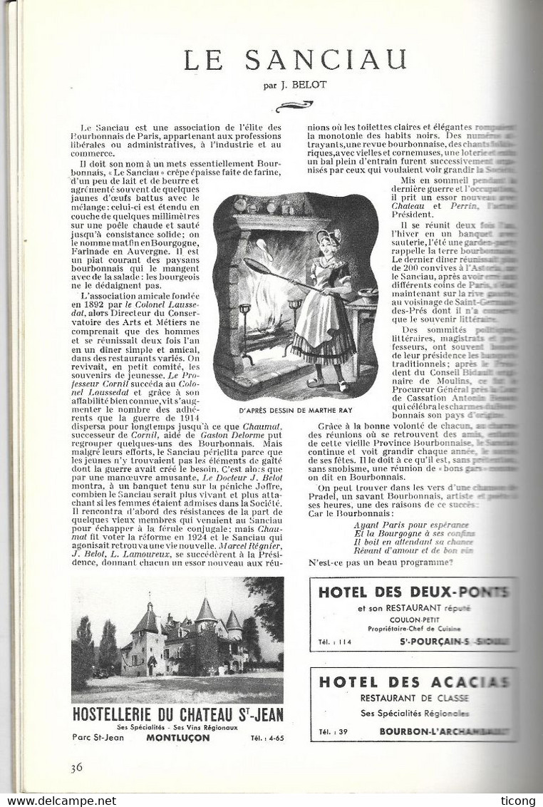 BOURBONNAIS - LA FRANCE A TABLE 1952 - LEGENDE NERIS LES BAINS, VICHY, VOLAILLES, TRONCAIS, VIGNOBLES, MME DE GRIGNAN, - Bourbonnais