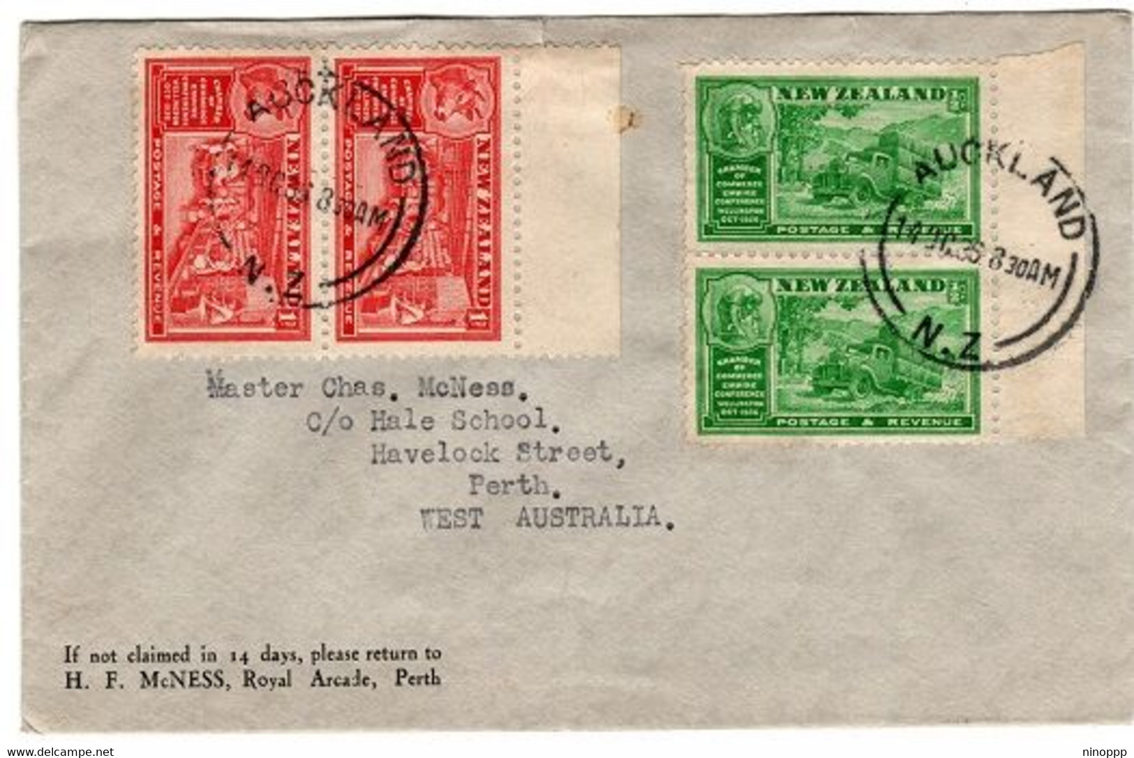 New Zealand 1936 Chamber Of Commerce Pairs Half Penny And One Penny On Cover - Briefe U. Dokumente