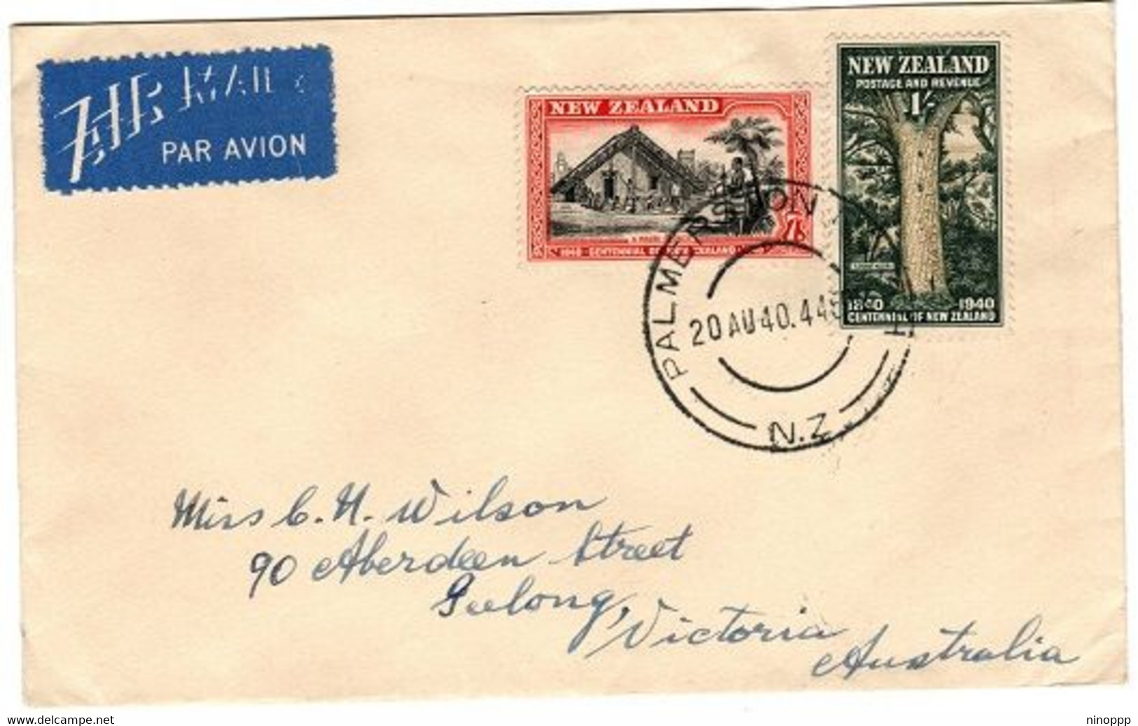 New Zealand 1940 Centennial  7d And 1sh On Cover Sentto Austtralia - Lettres & Documents