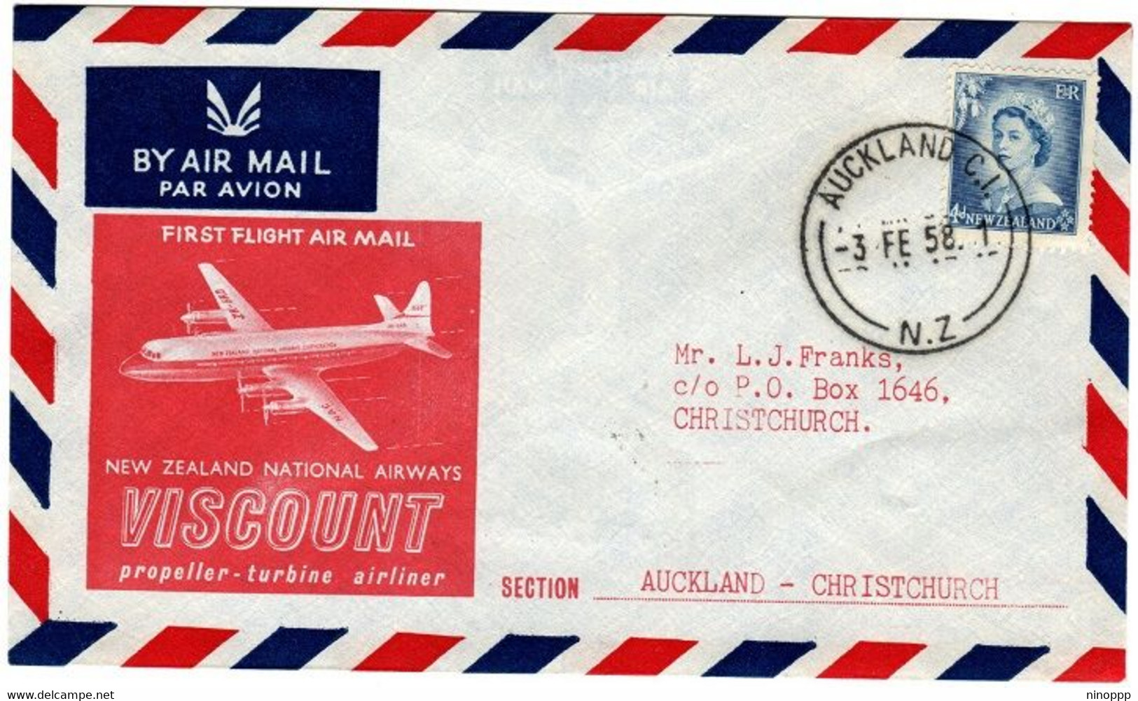 New Zealand 1958  First Flight Auckland-christchurch,souvenir Cover - Briefe U. Dokumente