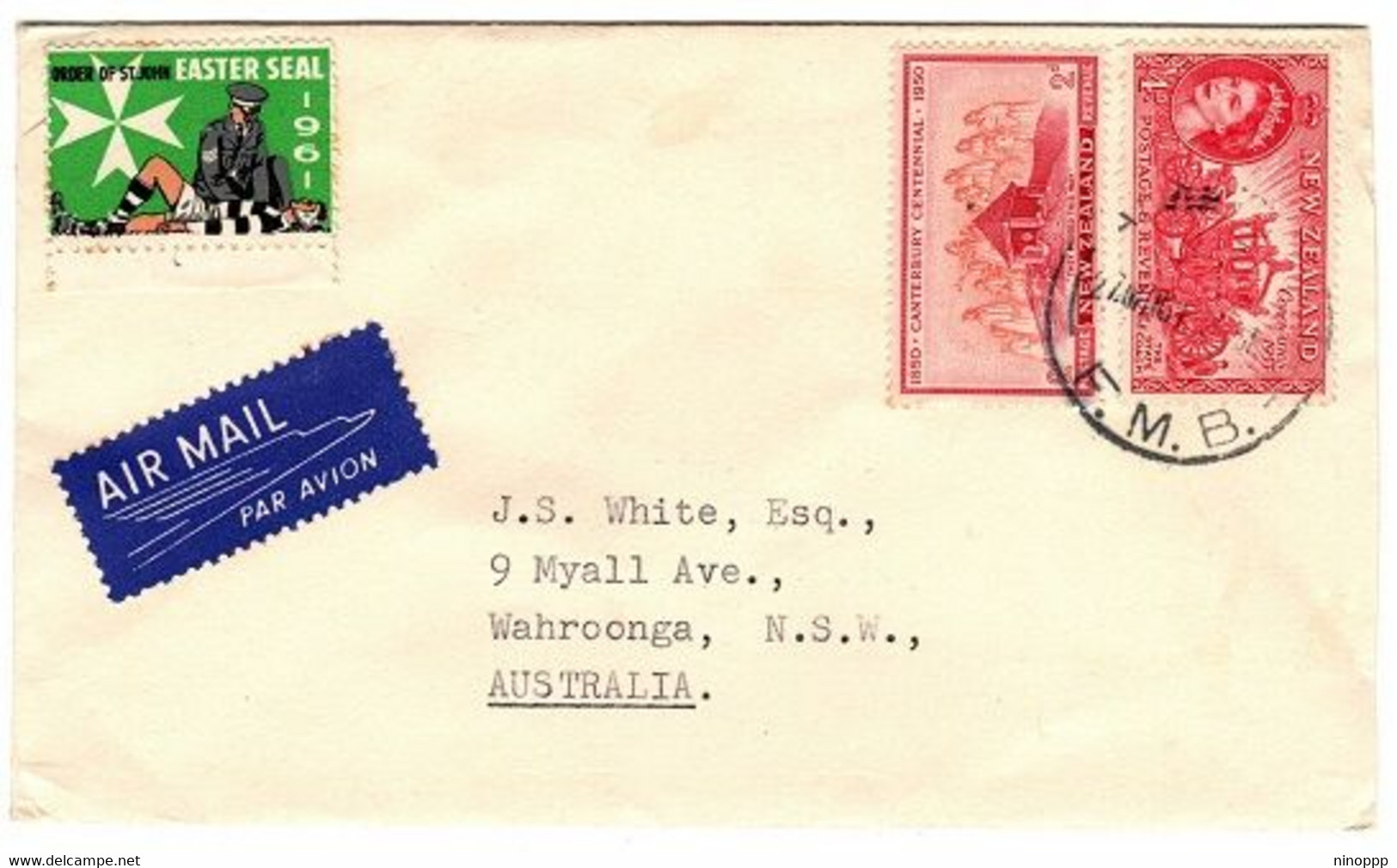 New Zealand 1961  Cover  Sent To Australia ,Easter Seal Rugby Player - Briefe U. Dokumente