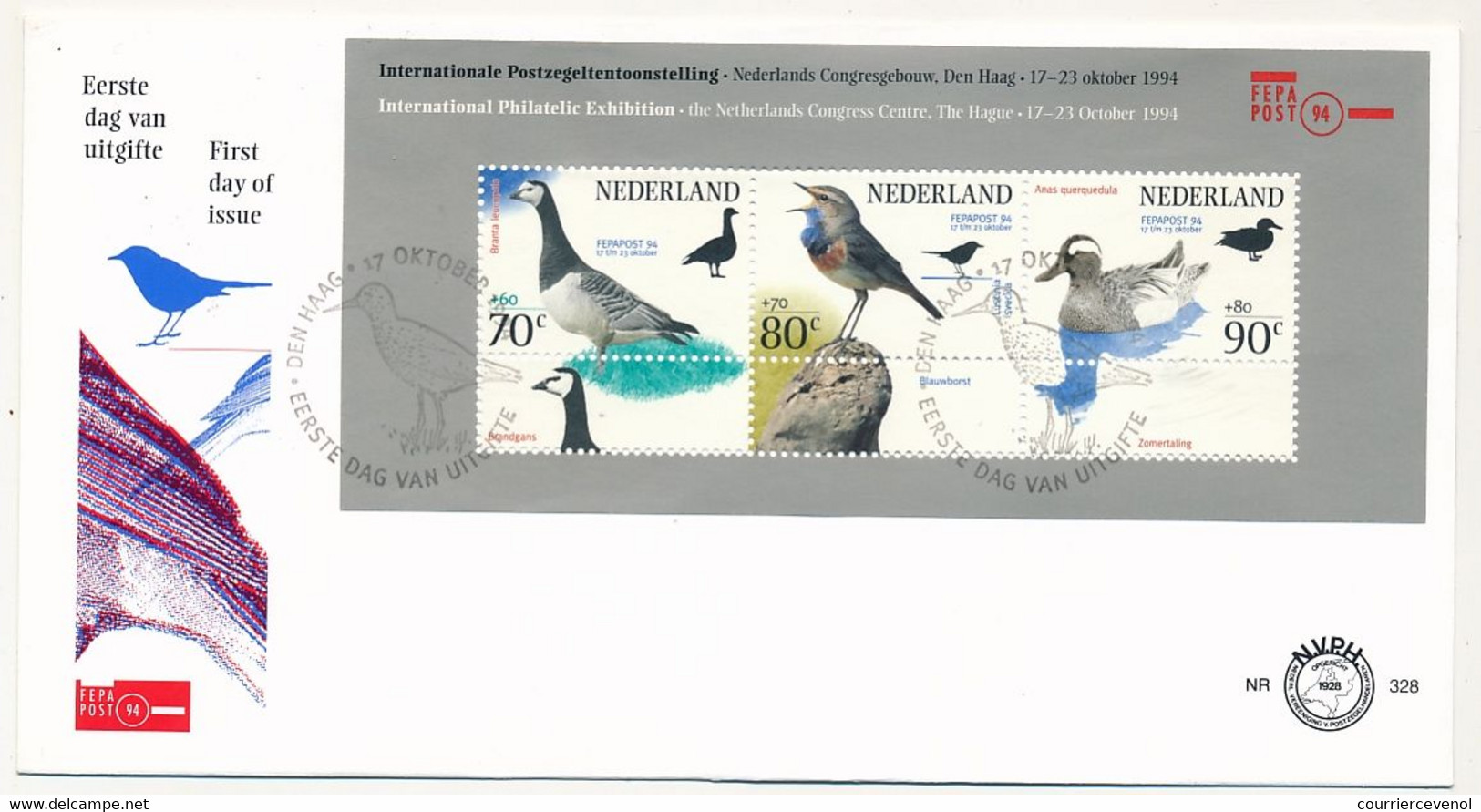 PAYS BAS - 1 Env. FDC - "European Stampexhibition Fepapost 94 - Birds (block)" - 1994 - FDC