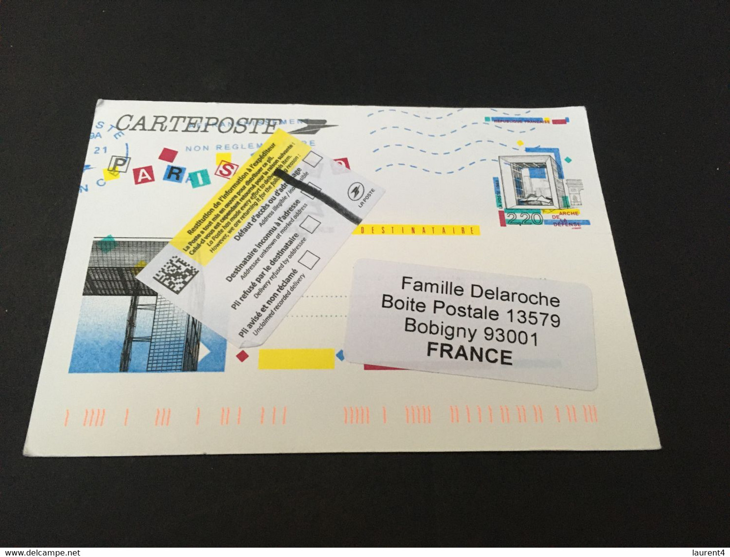 (2 F 4) Pre-paid Postcard Posted Within France - RTS To Australia - During COVID-19 Pandemic - Briefe U. Dokumente