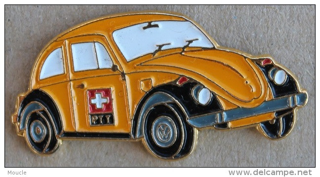 VW POSTE SUISSE - VOITURE POSTALE - COCCINELLE JAUNE - PTT - SWISS POST - CAR - AUTOMOBILE - AUTO - YELLOW -     (BLEU) - Volkswagen