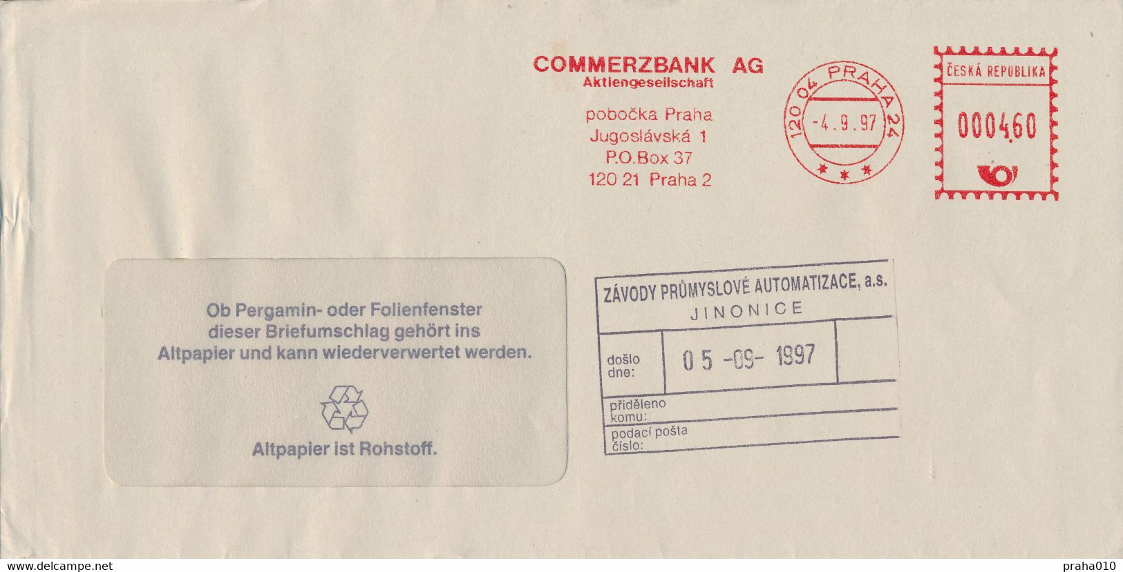 F0509 - Czech Rep. (1997) 120 04 Praha 24: COMMERZBANK AG Branch Office Prague - Otros & Sin Clasificación