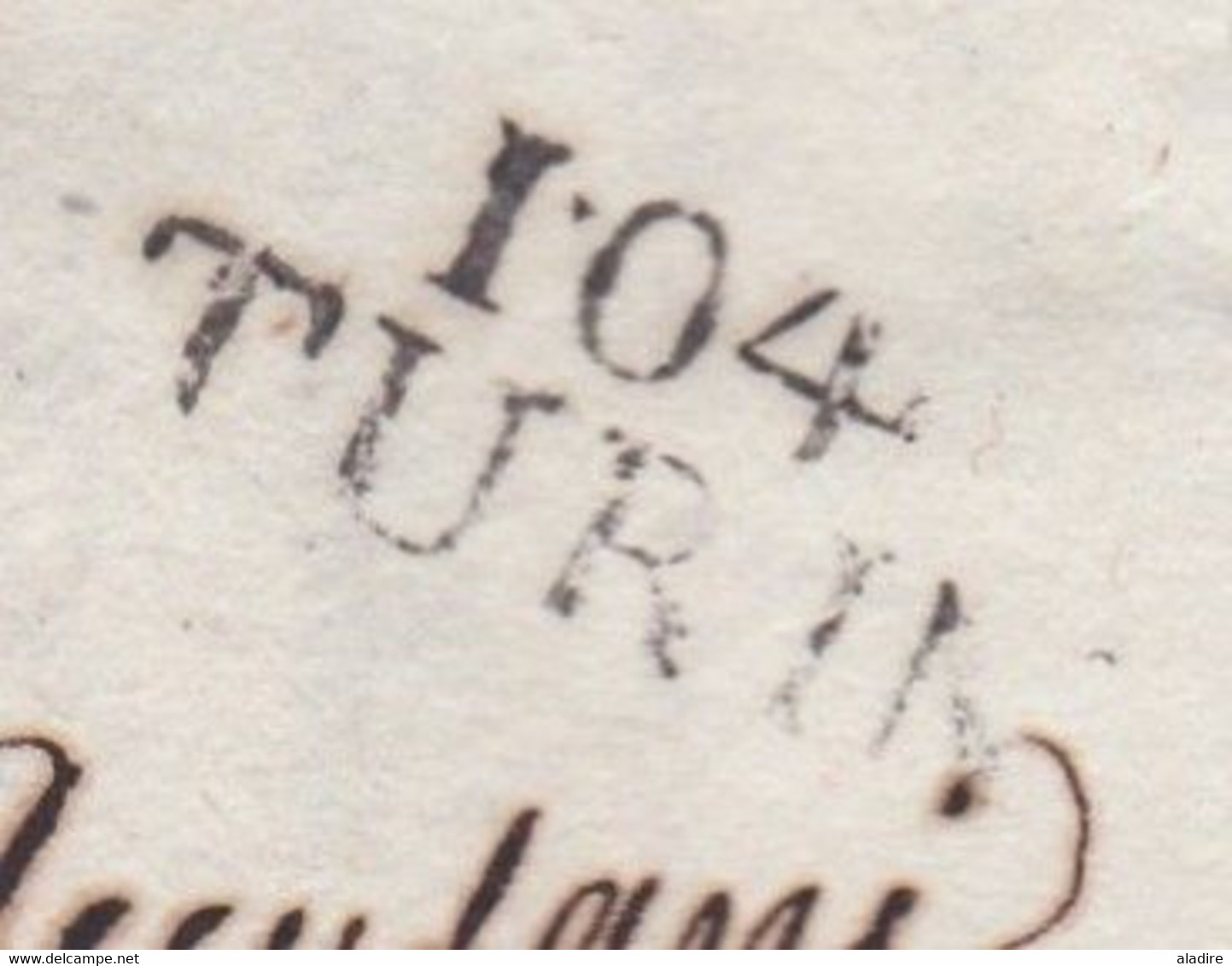 1813 - Marque Postale 104 TURIN Torino Sur LAC En Italien Vers Mondovi Aequi - Taxe 4 - Biens Ecclésiastiques - 1792-1815 : Departamentos Conquistados