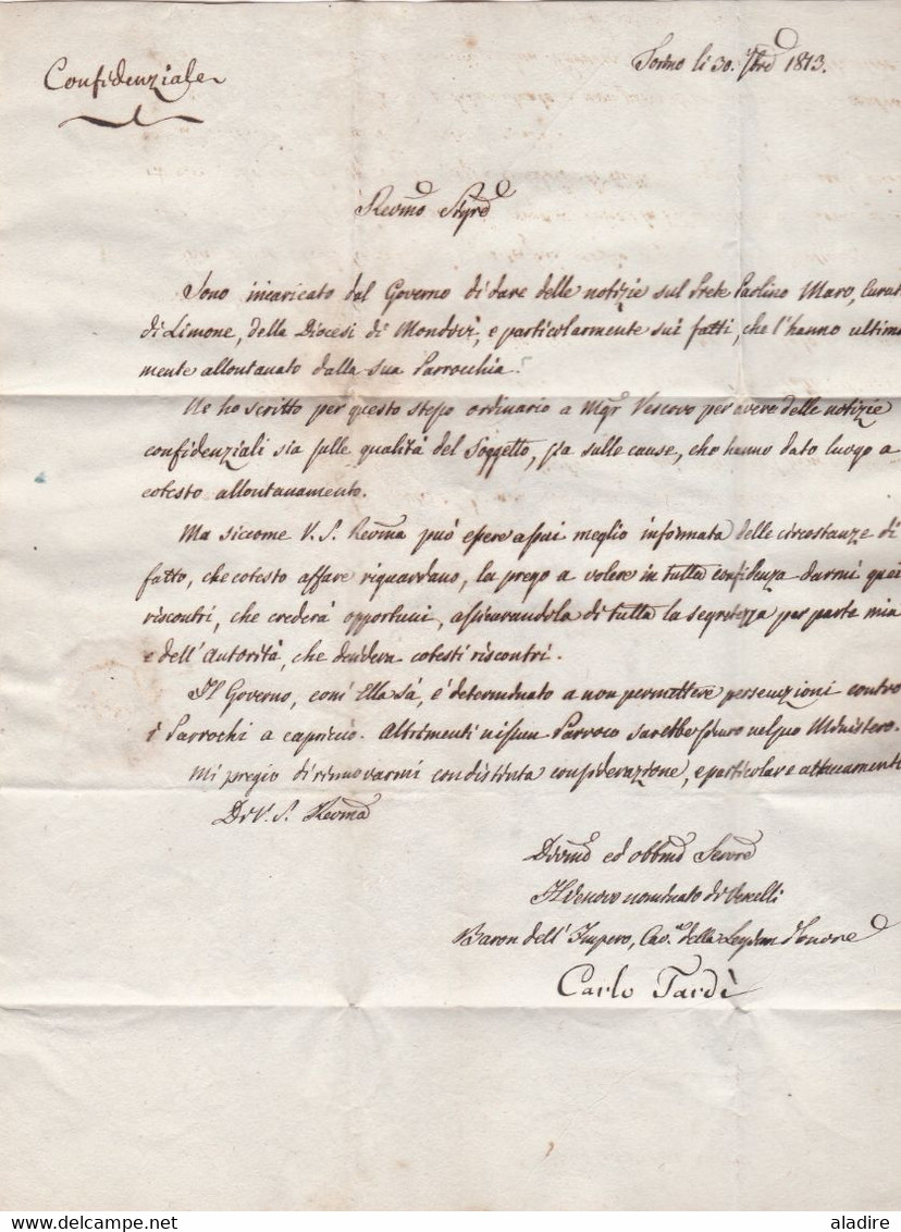 1813 - Marque postale 104 TURIN Torino sur LAC en italien vers Mondovi Aequi - taxe 4 - Biens Ecclésiastiques
