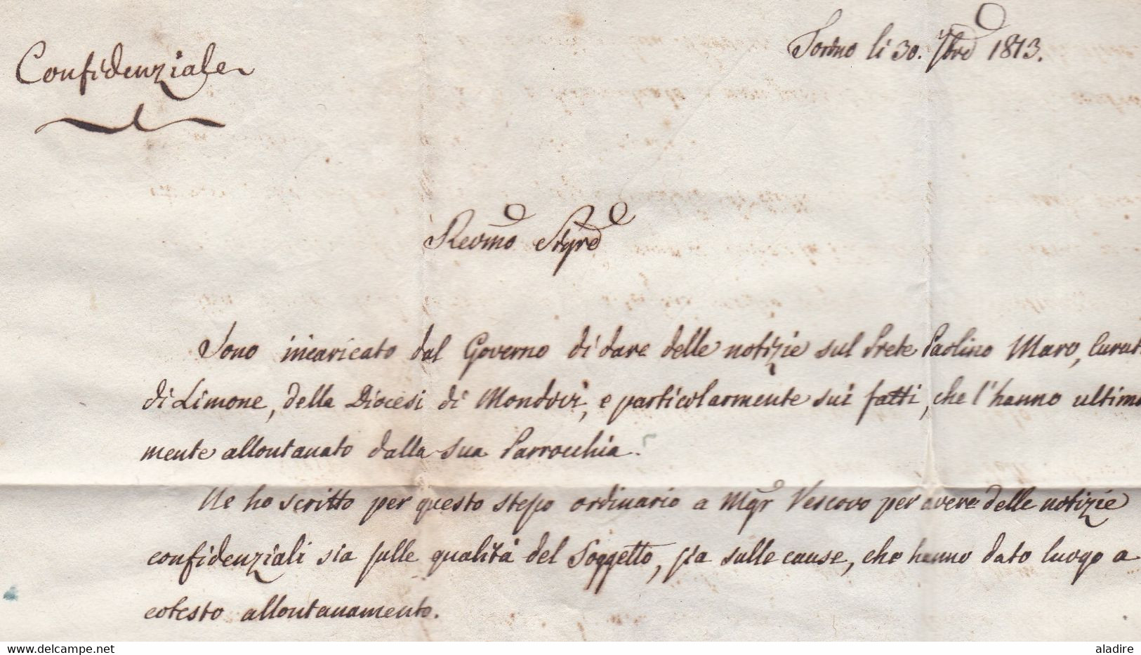 1813 - Marque postale 104 TURIN Torino sur LAC en italien vers Mondovi Aequi - taxe 4 - Biens Ecclésiastiques