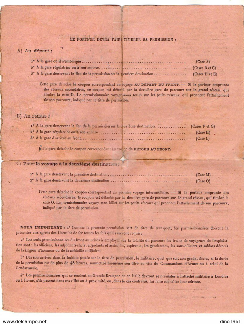 VP19.097 - MILITARIA - BISCHHEIM X PARIS 1919 -  Permission Du Front - Soldat  ROUGE - PULLON Groupe Mobile De Remonté - Documents