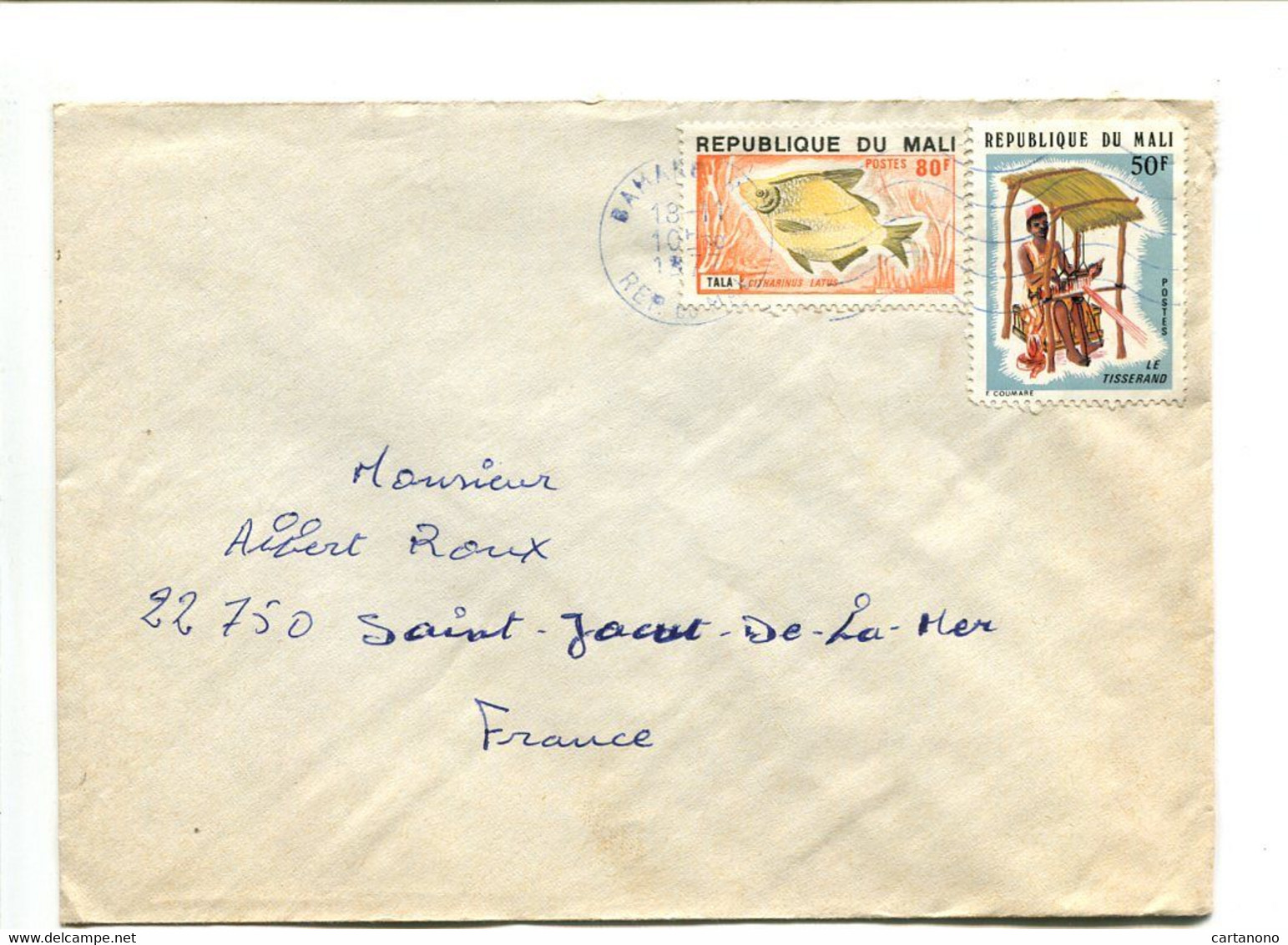 MALI 1977 - Affranchissement Seul Sur Lettre  - Poisson / Artisanat - Mali (1959-...)