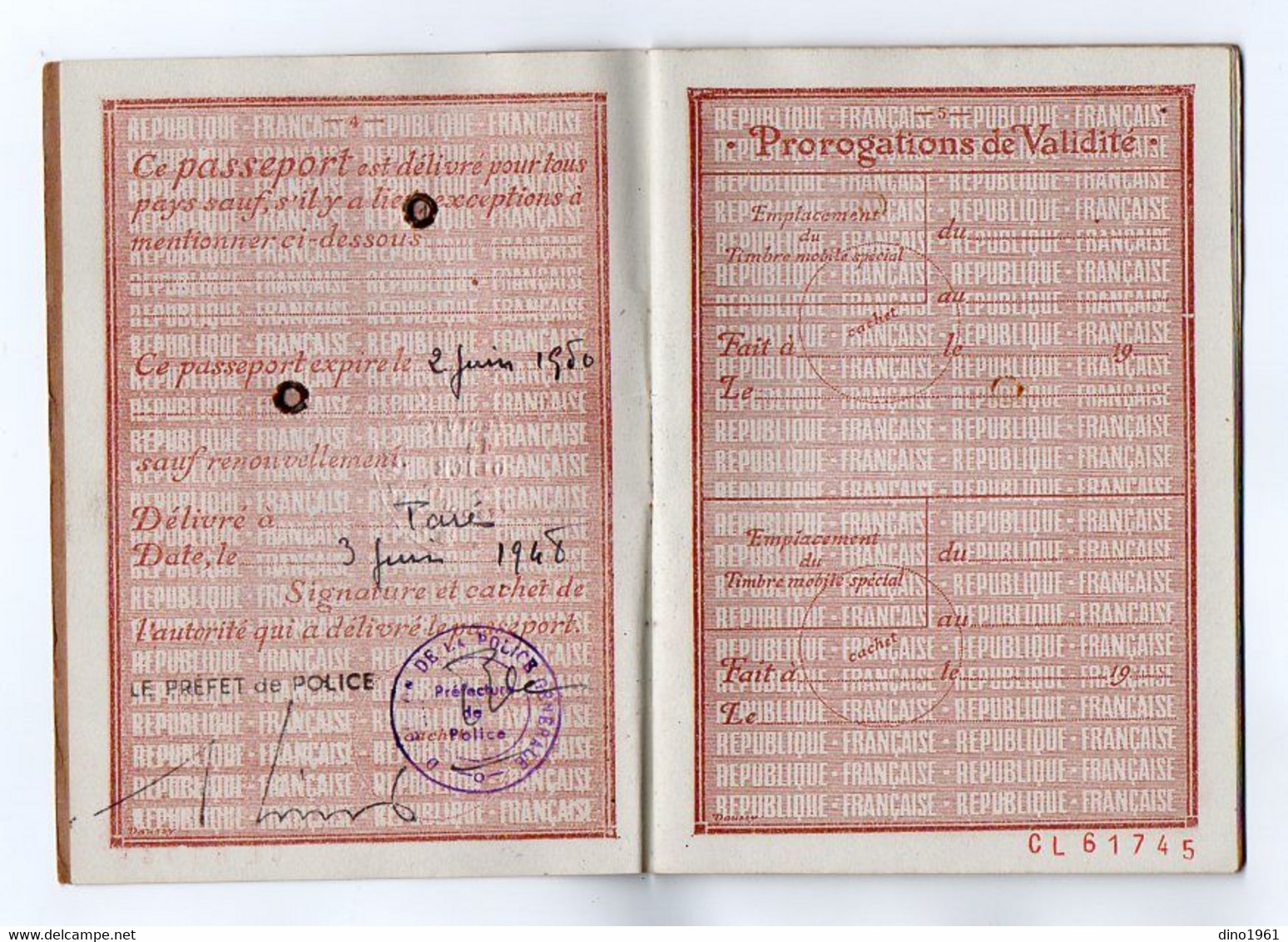 VP19.102 - PARIS 1948 - Préfecture De Police - Passeport - Mr ROUGE - PULLON Né à MANIGOD Doreur Sur Métaux - Policia