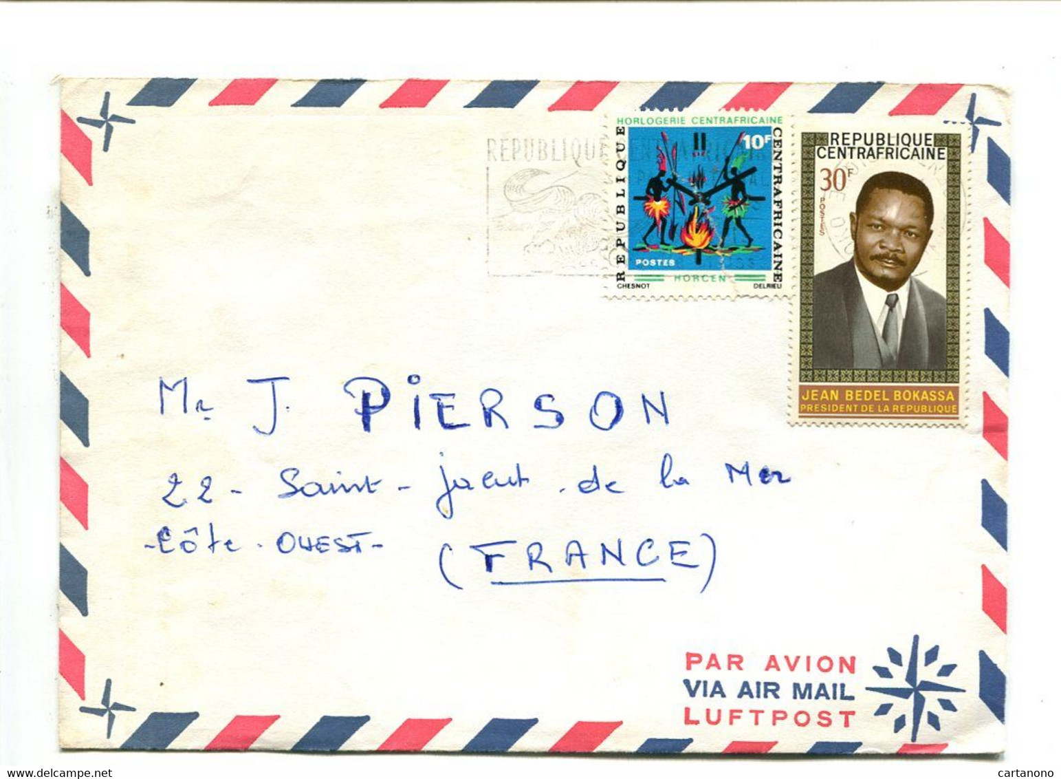 République Centrafricaine 1972 - Affranchissement Sur Lettre Par Avion - J.B. Bokassa / Horlogerie - Central African Republic