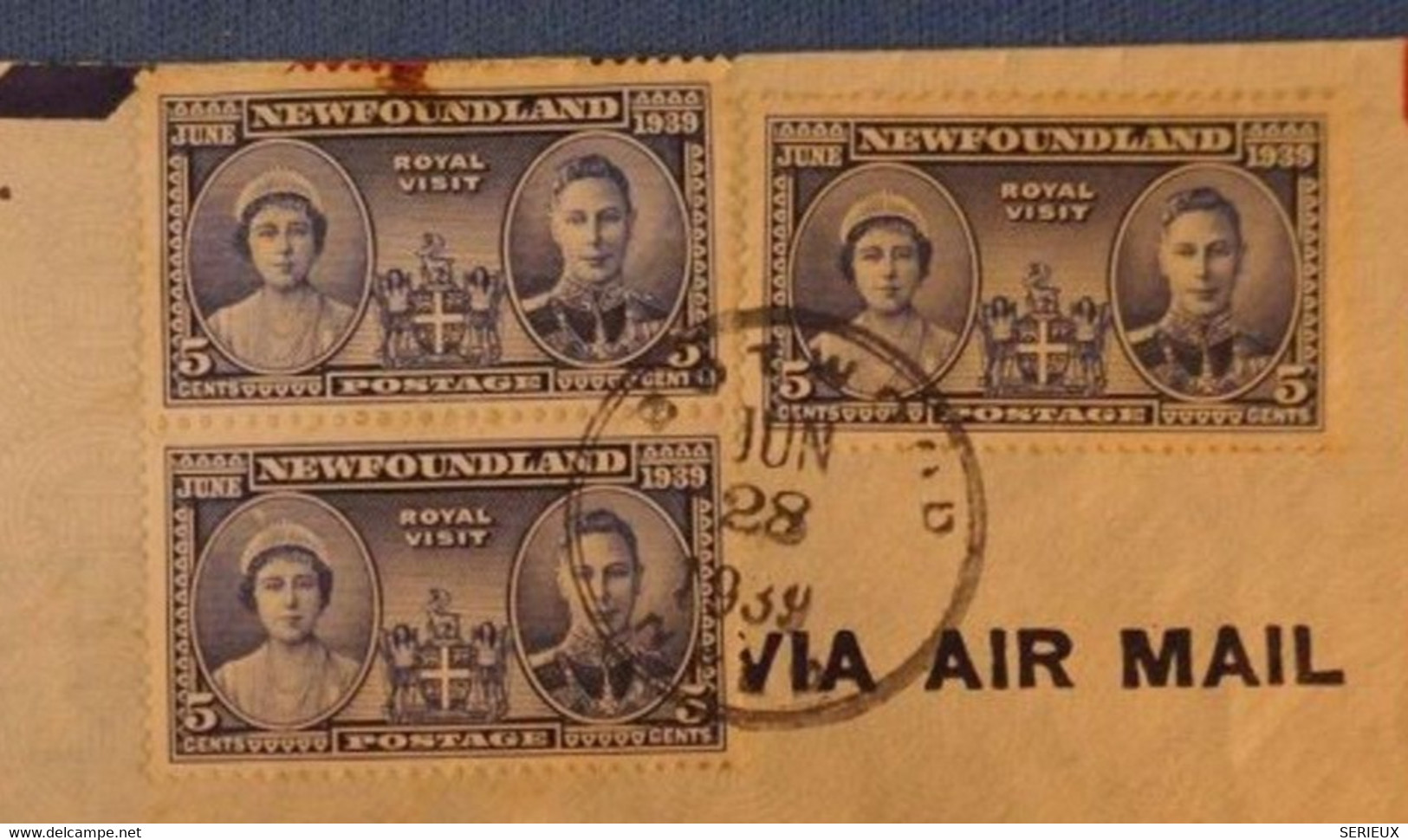 F2 TERRE NEUVE CANADA  BELLE LETTRE 1939 PAR AVION POUR NEW YORK USA + PAIRE VERTICALE AFFRANCHISSEMENT PLAISANT - 1908-1947