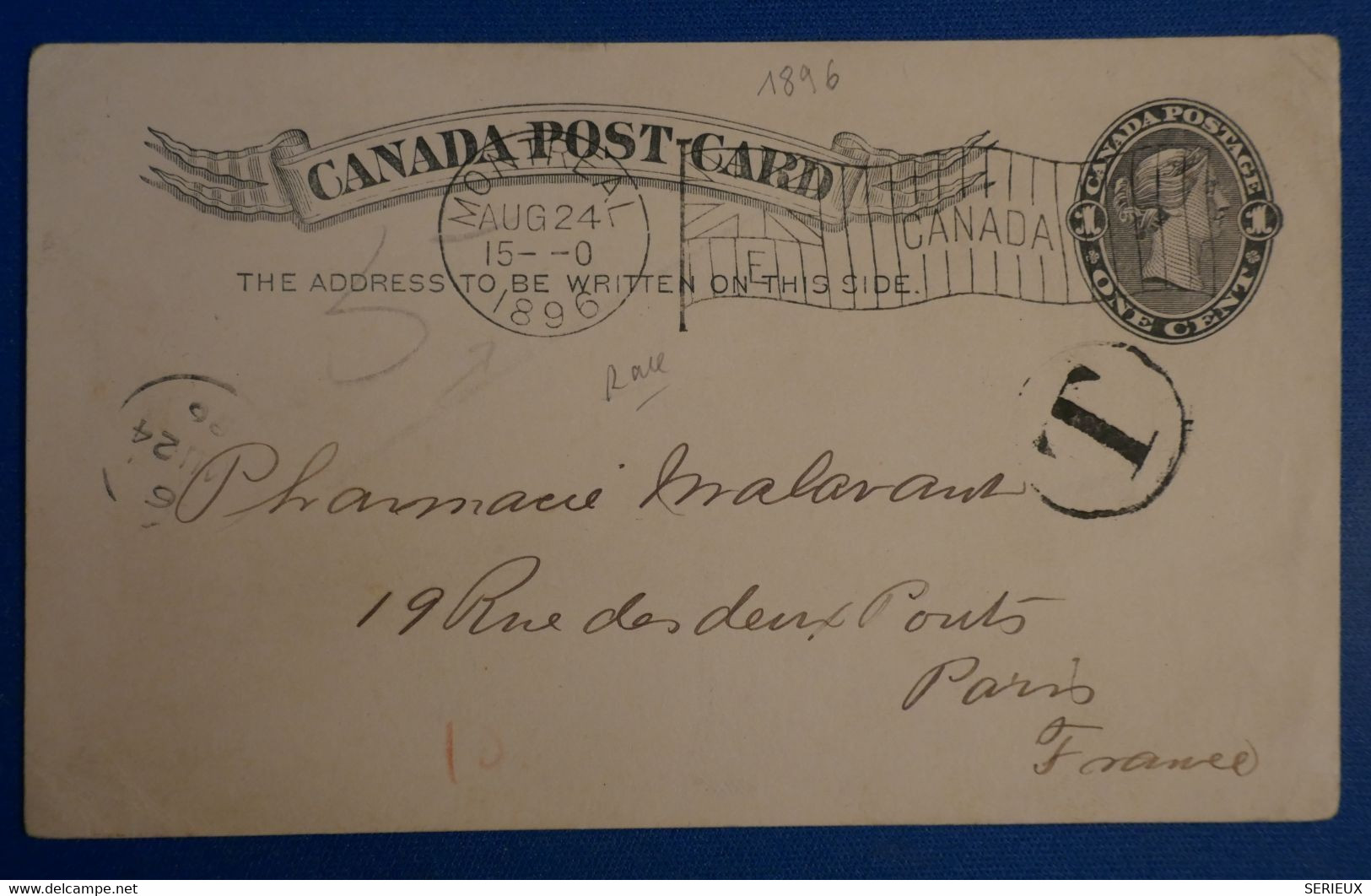 S3 CANADA BELLE CARTE ENTIER " DRAPEAU" RARE 1896 MONTREAL POUR PARIS FRANCE+ + AFFRANCH PLAISANT - Cartas & Documentos