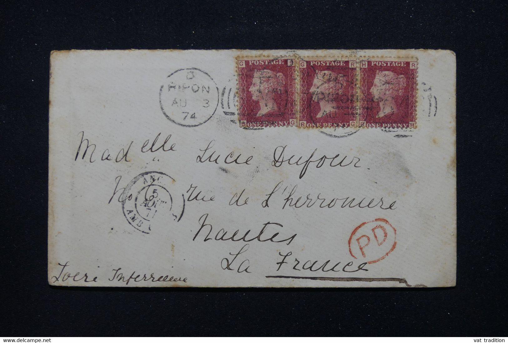 ROYAUME UNI - Victoria 1p. X3 Sur Enveloppe Pour La France En 1874 - L 114400 - Briefe U. Dokumente