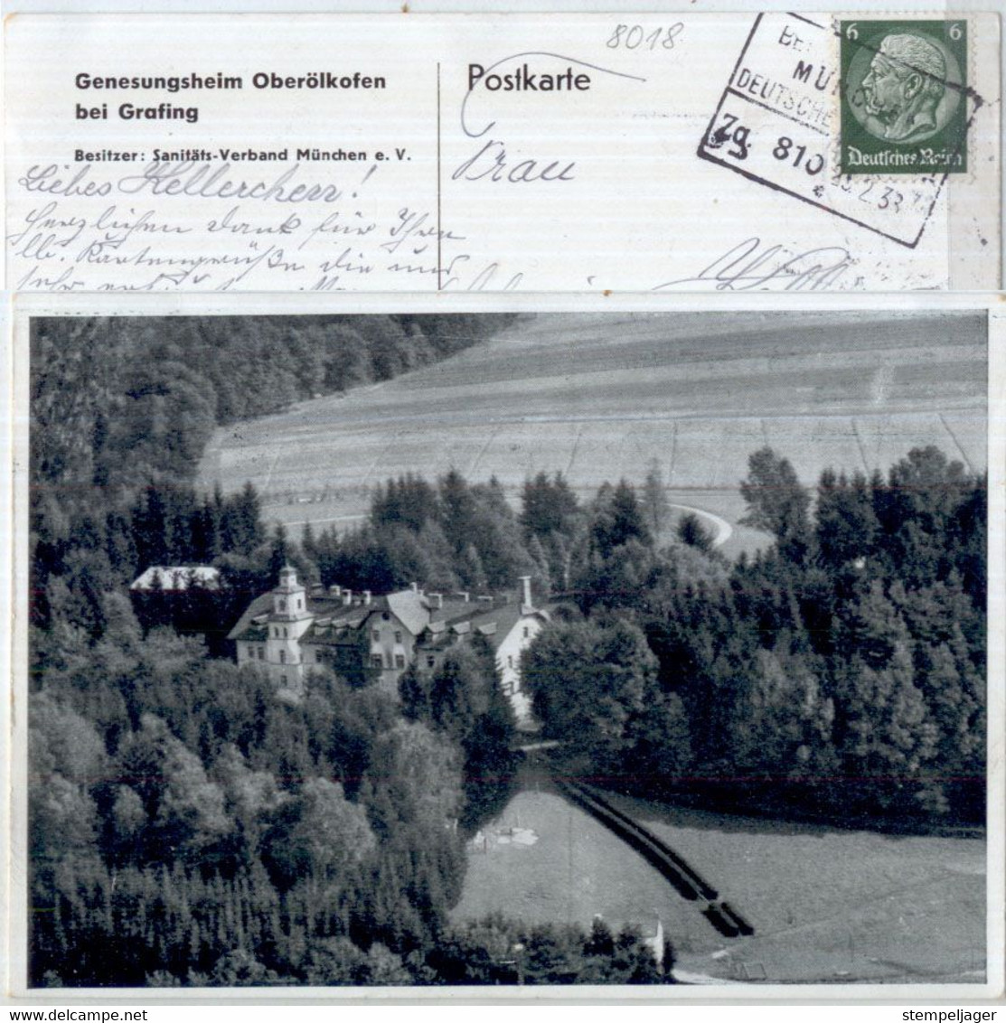 1938 Genesungsheim Oberölkofen Bei Grafing Bei Ebersberg Bahnpost München - Ebersberg