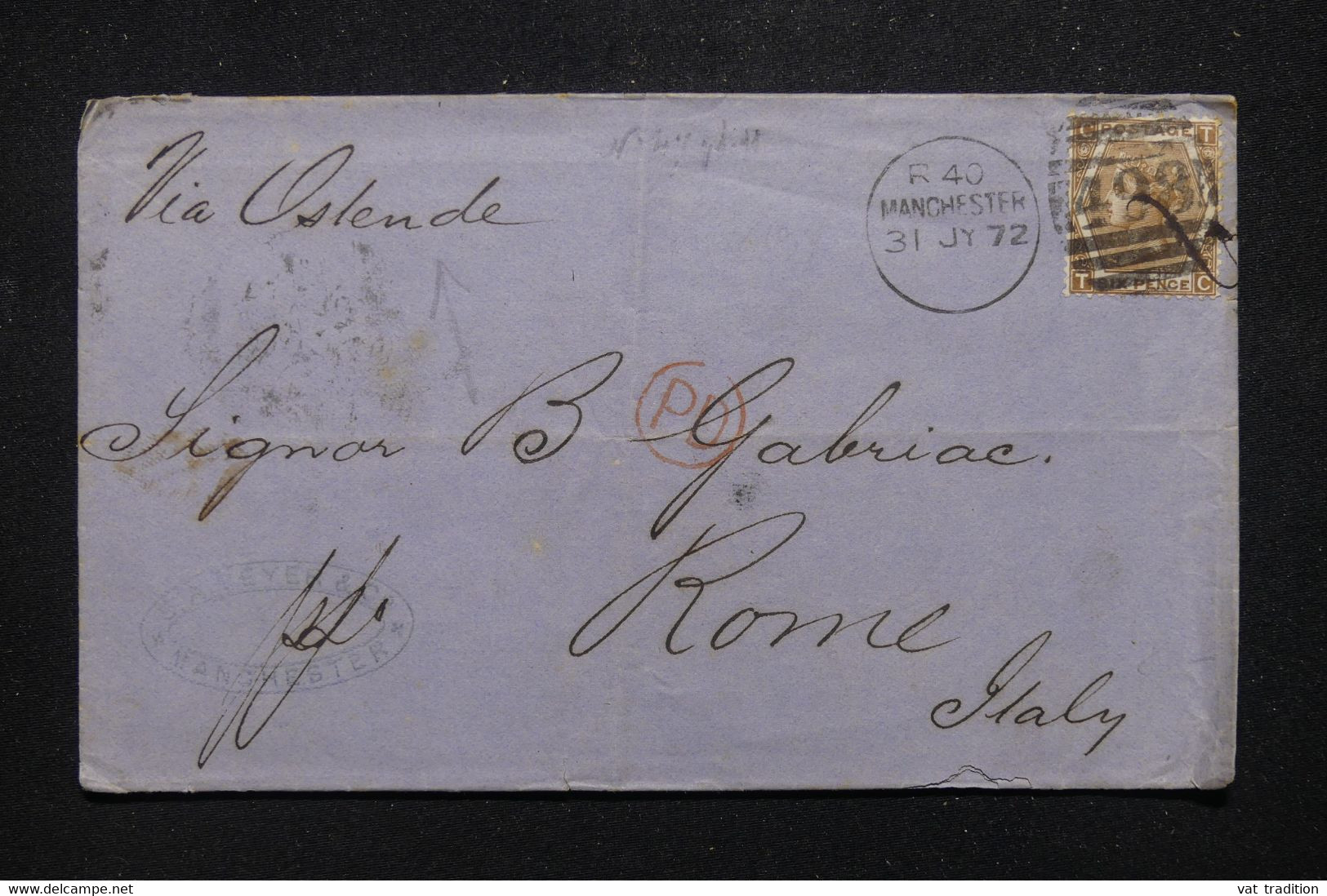 ROYAUME UNI - Lettre ( Sans Texte)  De Manchester Pour Rome En 1872 Via Ostende Avec Victoria 6p. - L 114403 - Covers & Documents