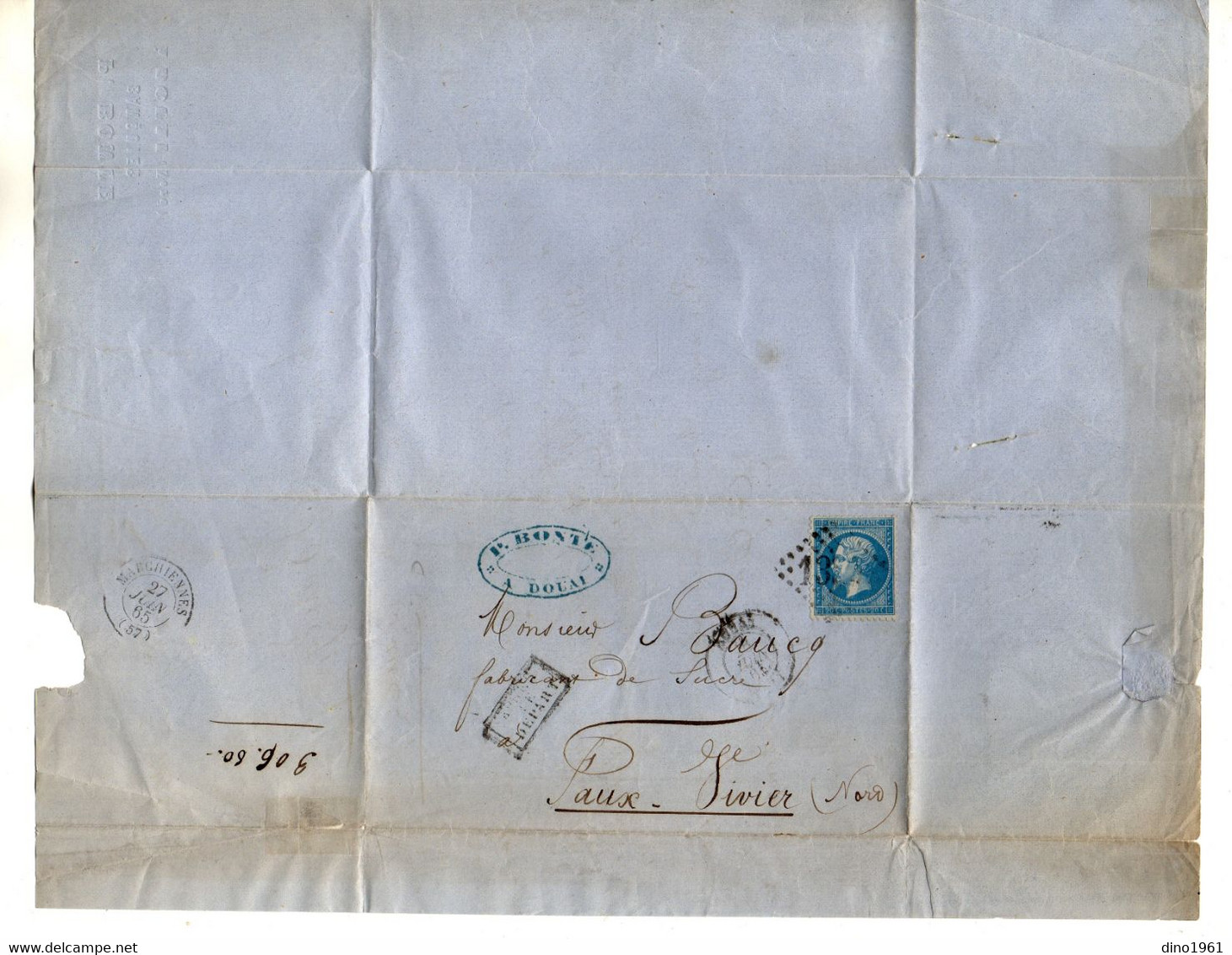 VP19.103 - 1865 - Lettre - P. BONTE Banquier à DOUAI ( Nord ) Pour FAUX - VIVIER - Banco & Caja De Ahorros