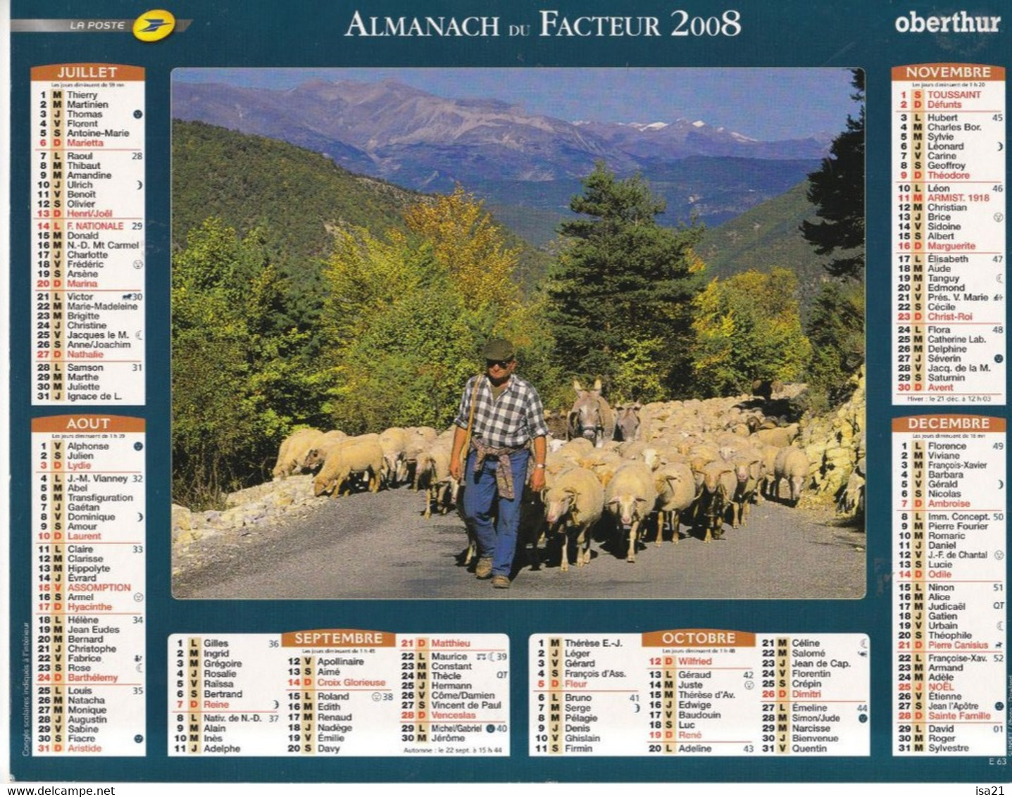 Almanach Du Facteur, Calendrier De La Poste, 2008 : Haute-Saône - Territoire De Belfort: Attelage De Bœufs, Troupeau - Grand Format : 2001-...