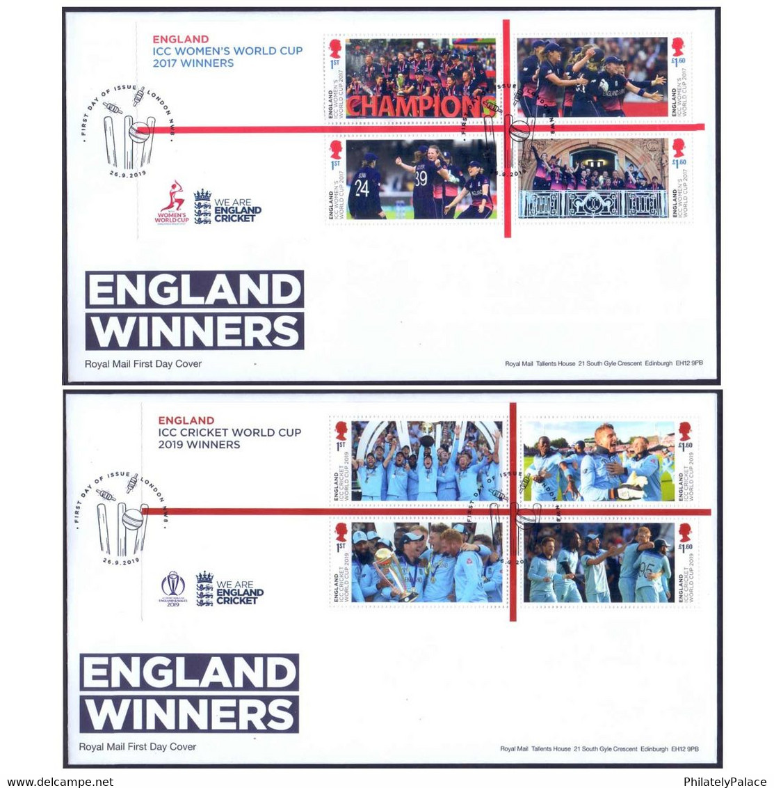 GB 2019 – Great Britain Cricket World Cup Wins By England Men’s And Women’s Team Set Of 2 FDC Cover (**) - Ohne Zuordnung