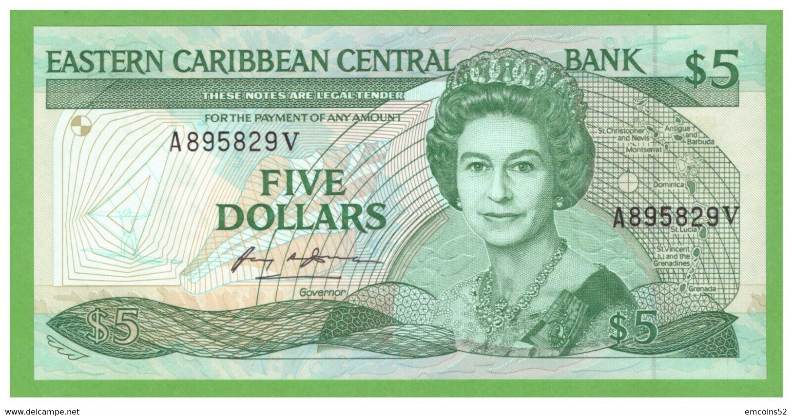 SAINT VINCENT EAST CARRIBEAN STATES 5 DOLLARS 1986/1988  P-18v UNC - Caraïbes Orientales