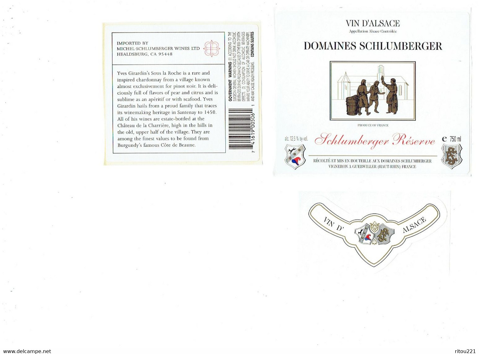 AUTOCOLLANT Etiquette De Vin Alsace DOMAINES SCHLUMBERGER Réserve - 750ml - Riesling