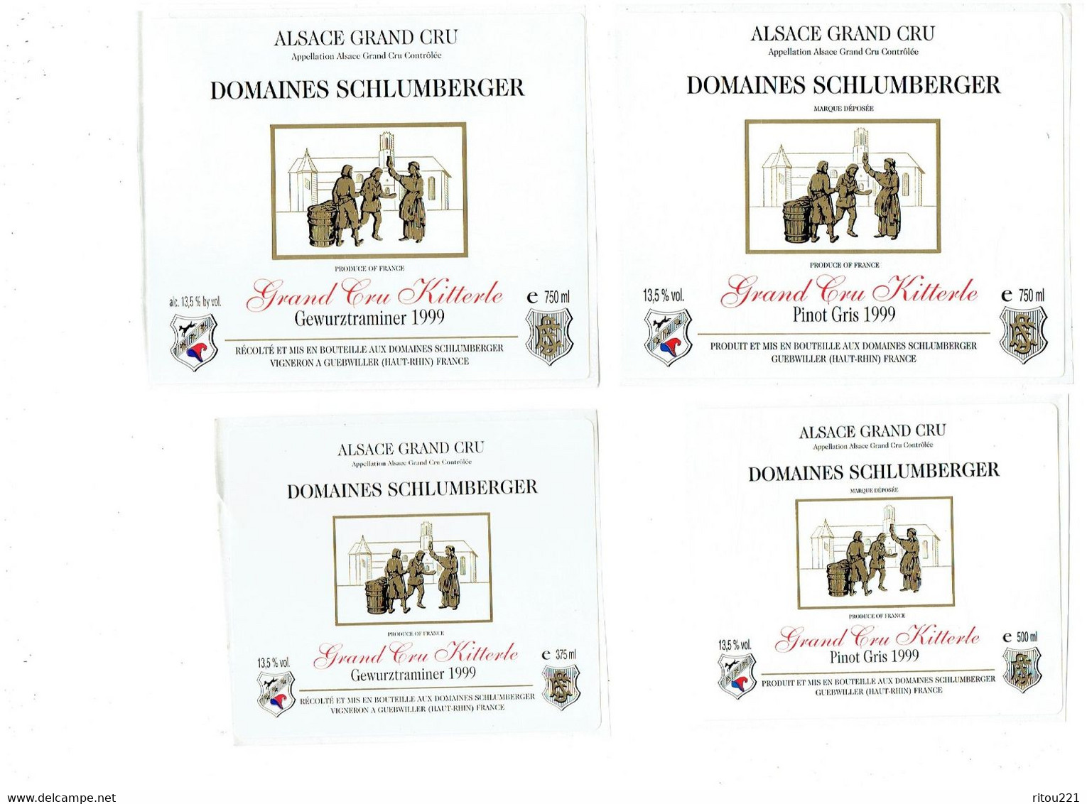 LOT 4 - AUTOCOLLANT Etiquette Vin Alsace DOMAINES SCHLUMBERGER GUEBWILLER Gewurztraminer 1999 PINOT Gris GD CRU KITTERLE - Gewürztraminer