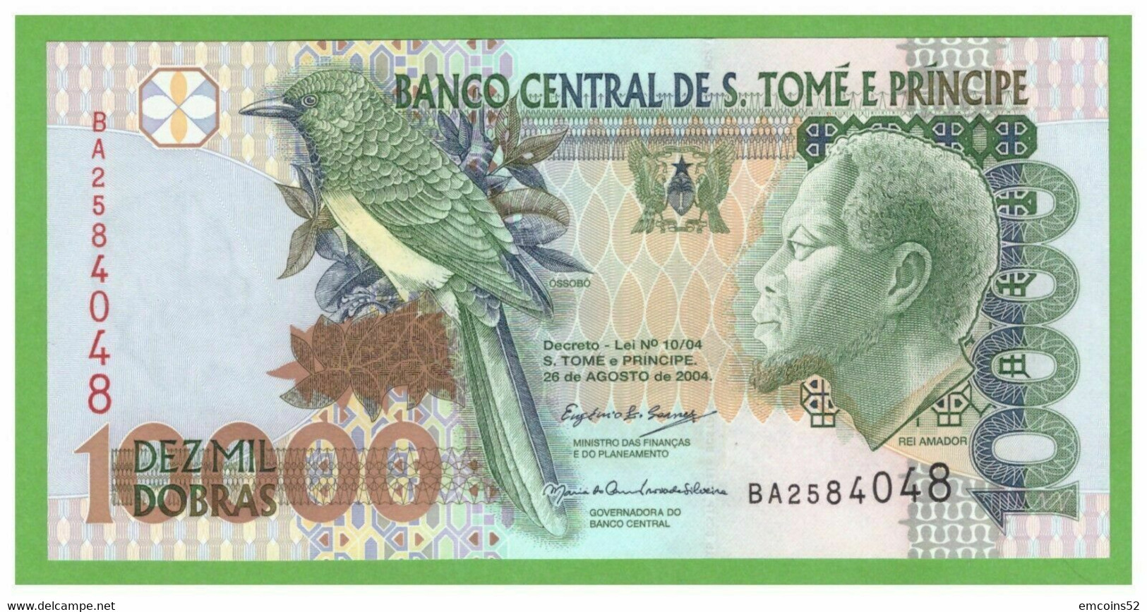 SAO TOME & PRINCIPE 10000 DOBRAS 2004  P-66c UNC - São Tomé U. Príncipe