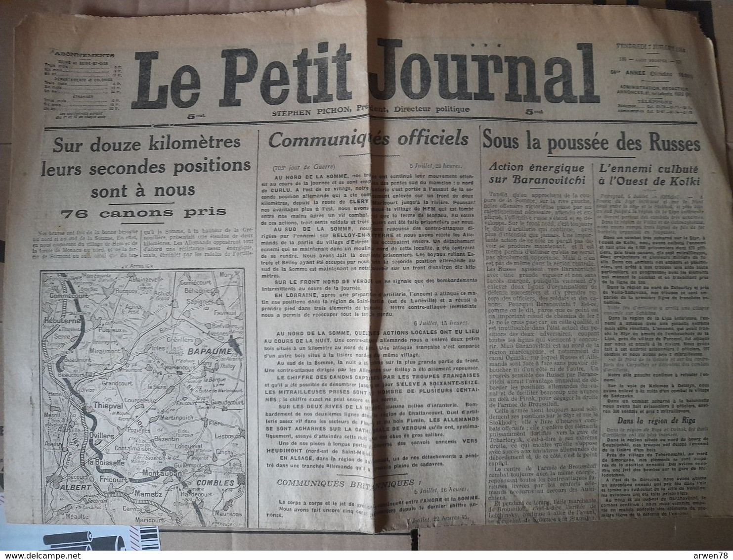 WWI Quotidien Le Petit Journal 17 Juillet 1916 Bataille De La Somme Verdun - Le Petit Parisien