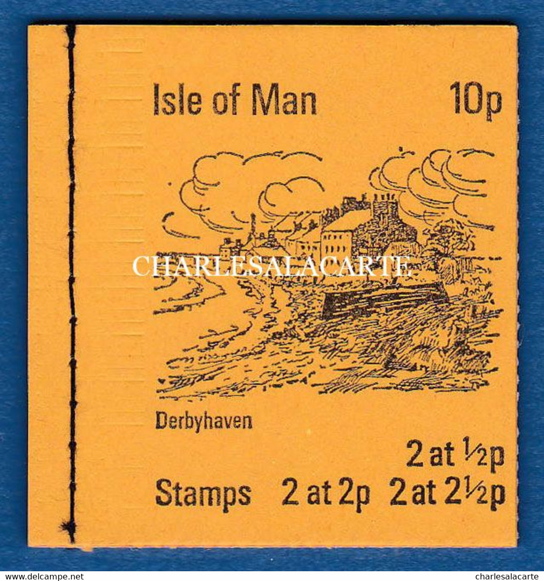 ISLE OF MAN 1973 STITCHED BOOKLET  10p. DERBYHAVEN COVER   UPRIGHT PANES S.G. SB 1 U.M. - Isle Of Man