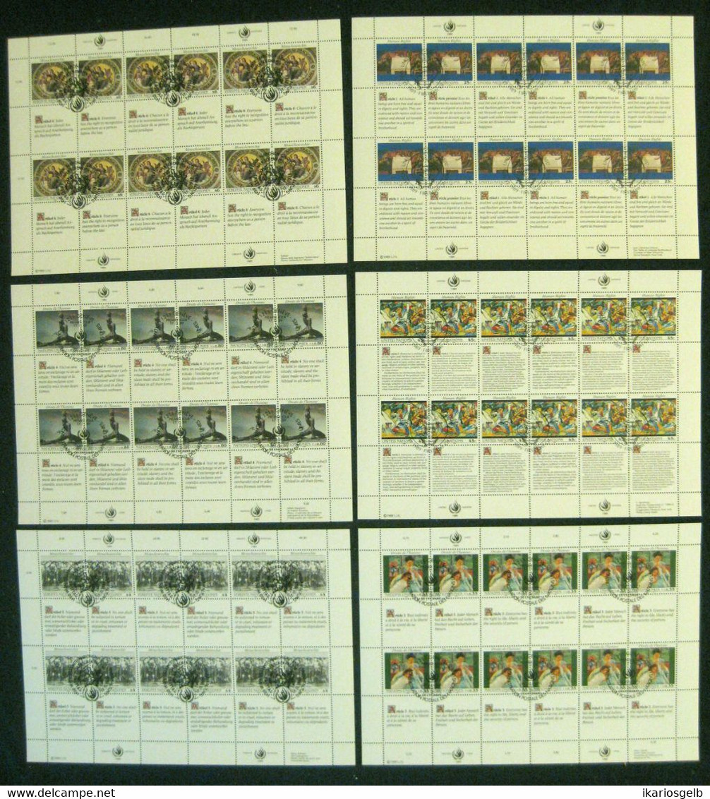 UNO NY Briefposten ~ 1989 " 6 Verschiedene Komplette Bögen A 12 Marken Alle + So-Stempel " Belegeposten - Briefe U. Dokumente