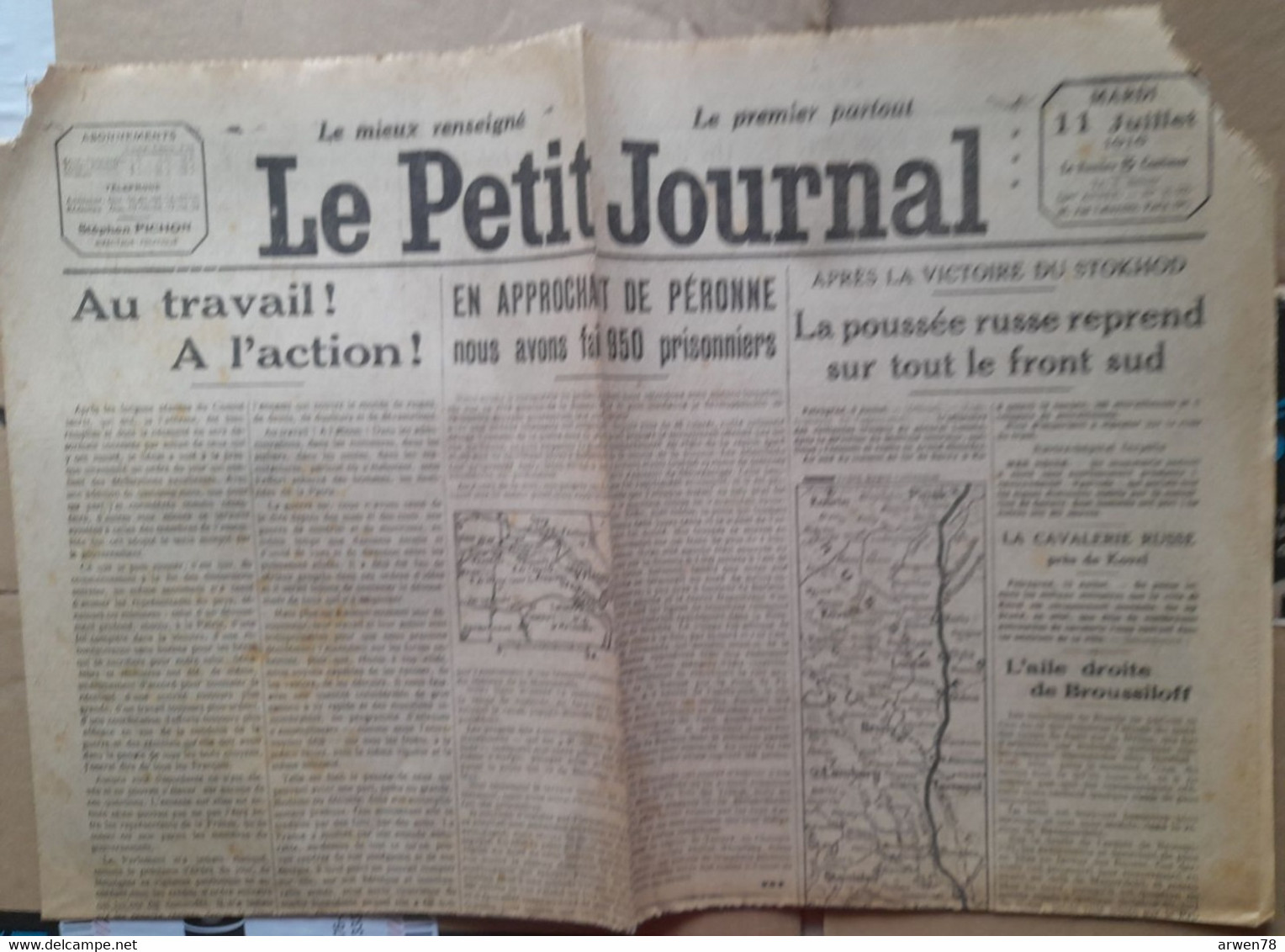 WWI Quotidien Le Petit Journal 11 Juillet 1916 Bataille De La Somme Peronne Raids Aeriens Sur L'angleterre - Le Petit Parisien