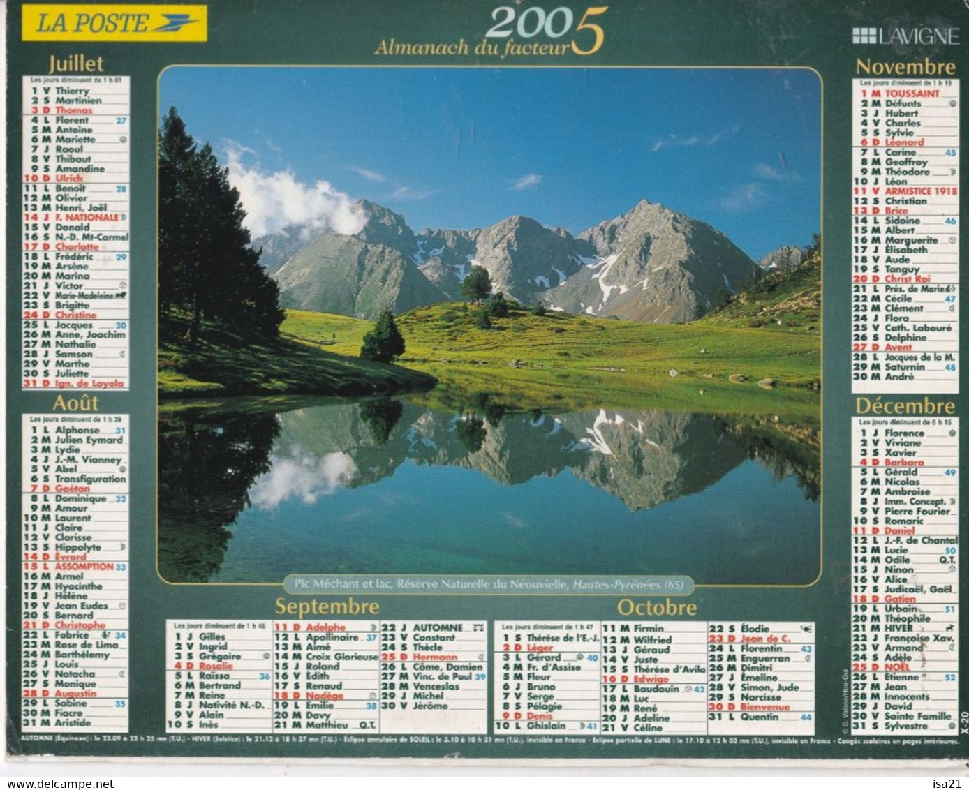 Almanach Du Facteur, Calendrier De La Poste, 2005 : COTE D'OR: Pays De Cerdagne, Pic Méchant Et Lac, Néouvielle - Grand Format : 2001-...