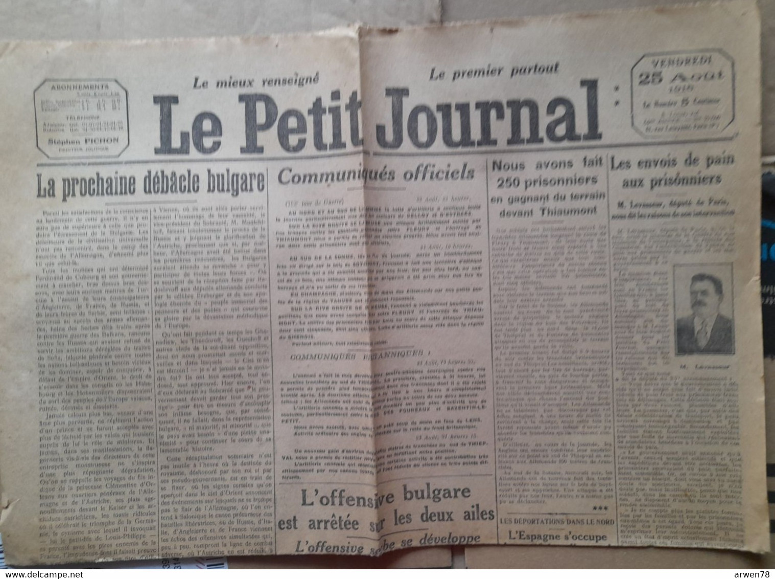 WWI Quotidien Le Petit Journal 25 Aout 1916 Les Russes A Salonique La Prochaine Débacle Bulgare - Le Petit Parisien