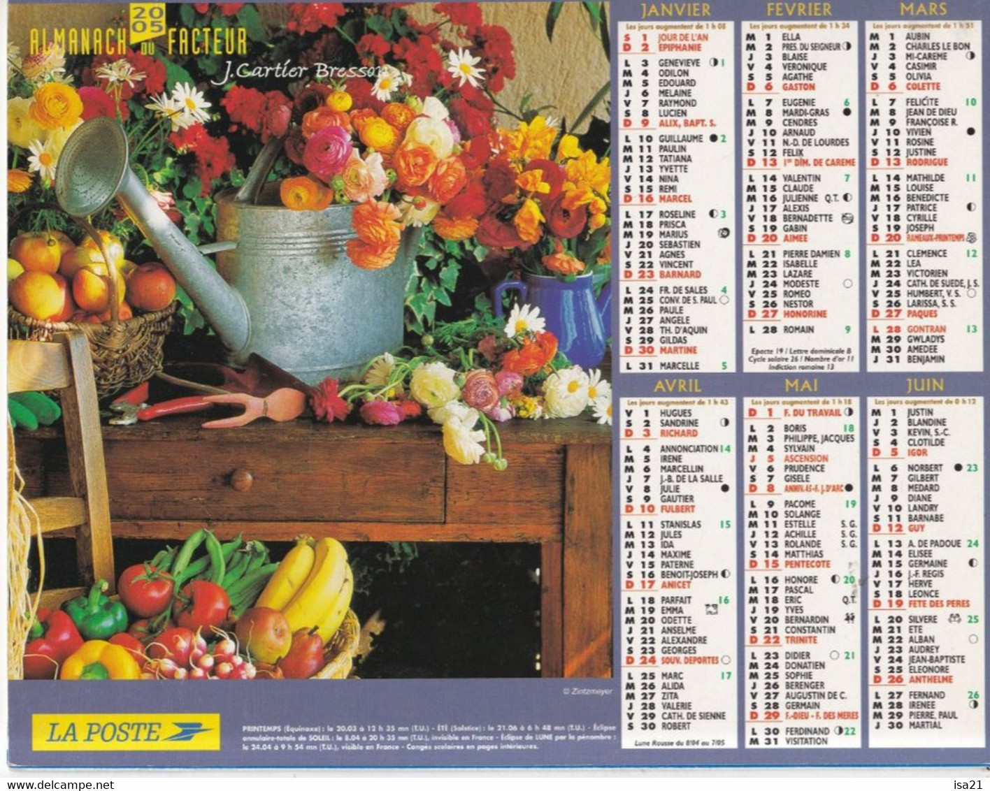 Almanach Du Facteur, Calendrier De La Poste, 2005 : Haute-Saône, Belfort, Fruits, Fleurs Et Légumes, Bouquet, Chapeau - Grand Format : 2001-...