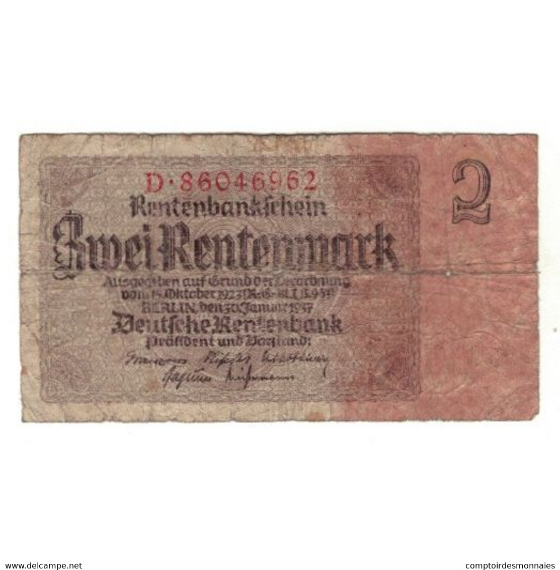 Billet, Allemagne, 2 Rentenmark, 1937, 1937-01-30, B+ - 2 Rentenmark