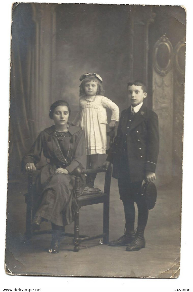 CARTE PHOTO 1918 - Marcel - Fernande - Lucienne - Genealogía