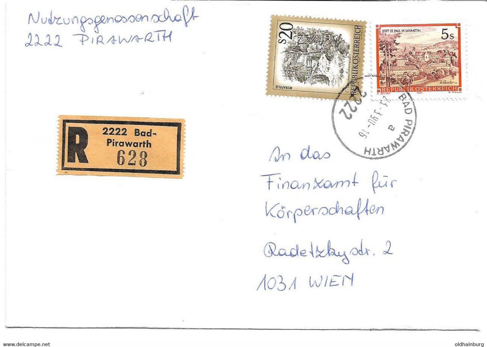 2002z: Heimatbeleg 2222 Bad Pirawarth Rekobrief 23.3.1990 - Gänserndorf